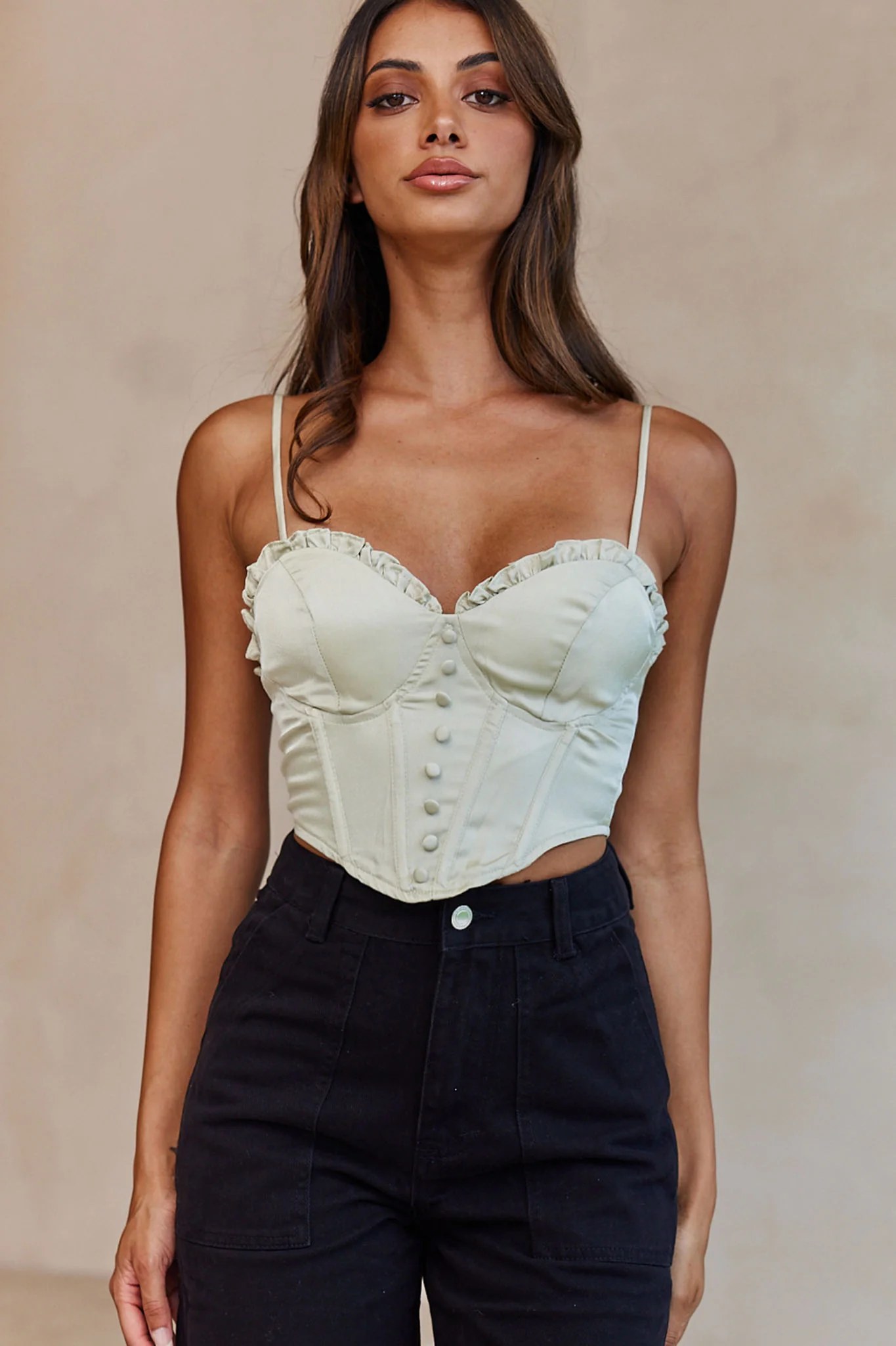 Just A Dream Sweetheart Neckline Frill Trim Bustier Lime - Image 4