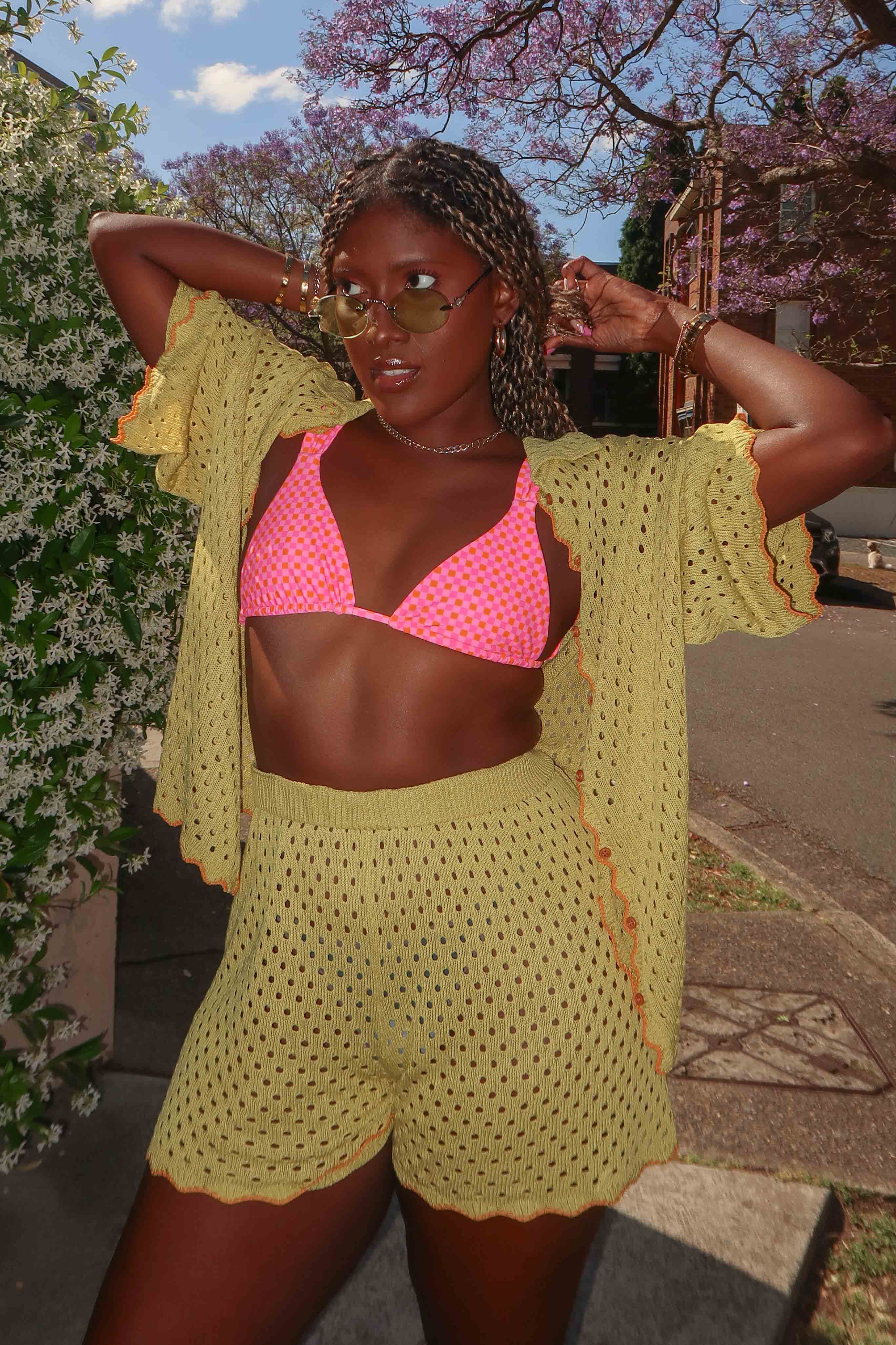 Just A Hunch Button Crochet Shirt Avocado/Pumpkin - Image 2