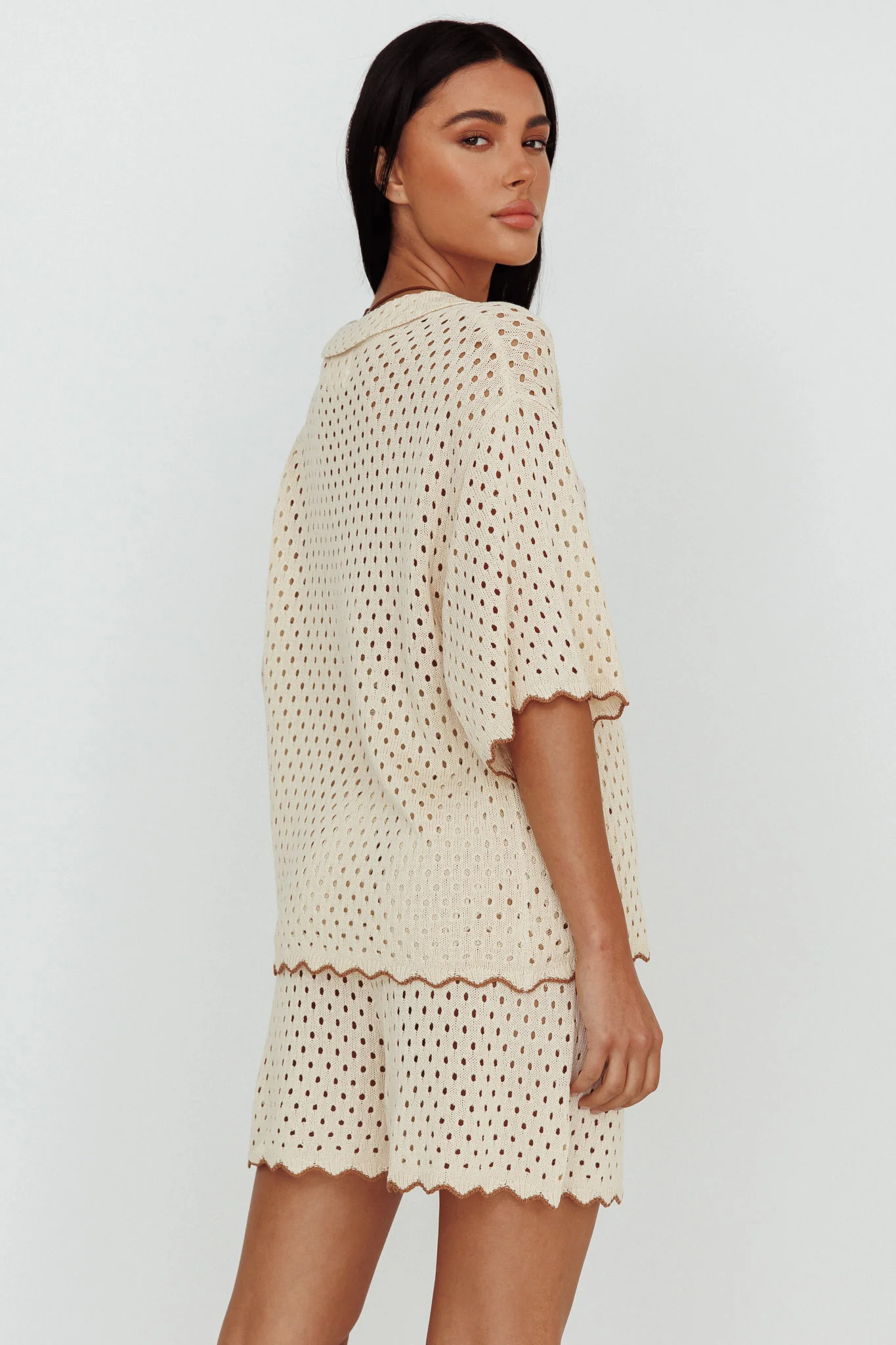 Just A Hunch Button Crochet Shirt Nutmeg/Shell - Image 2