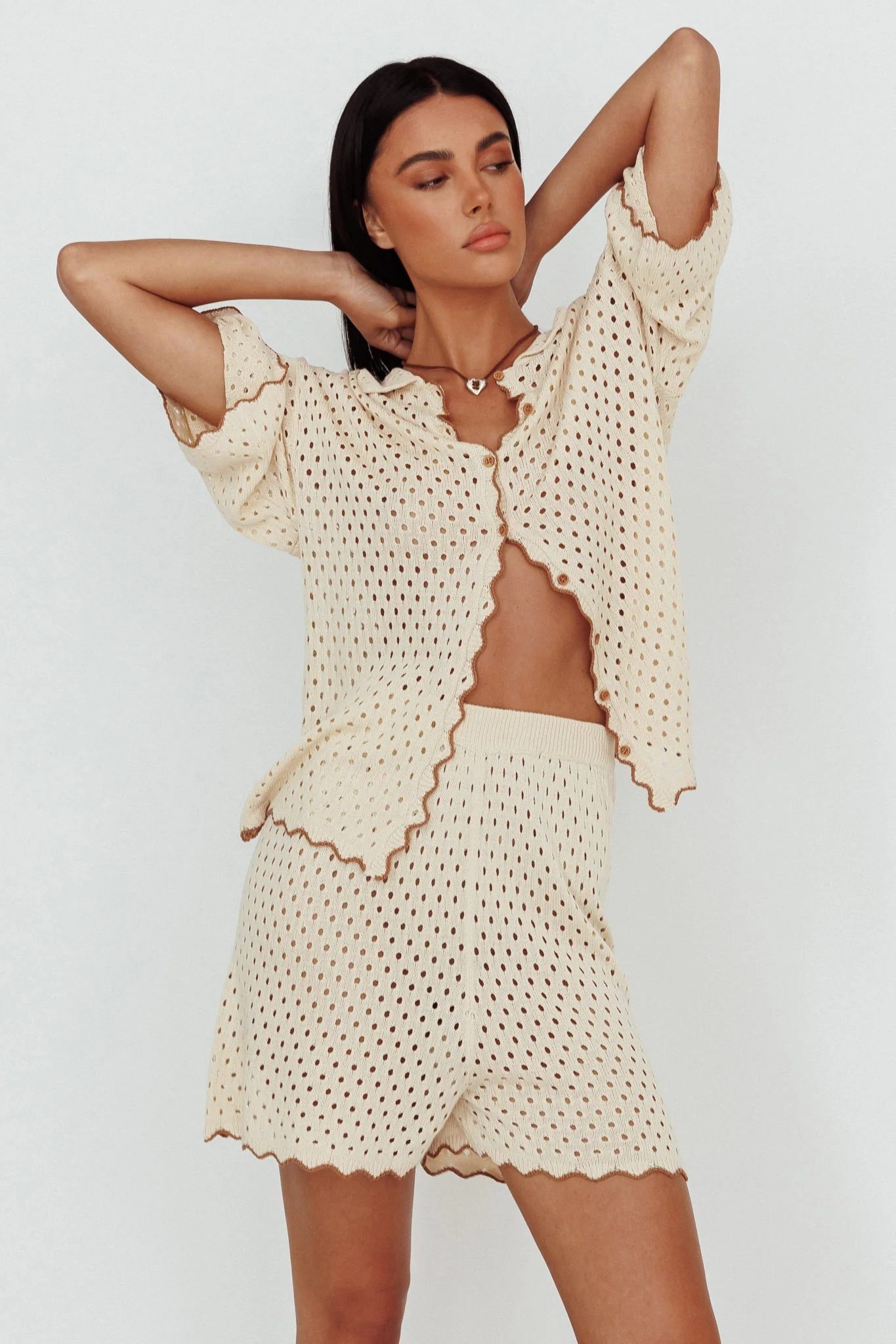 Just A Hunch Button Crochet Shirt Nutmeg/Shell - Image 5