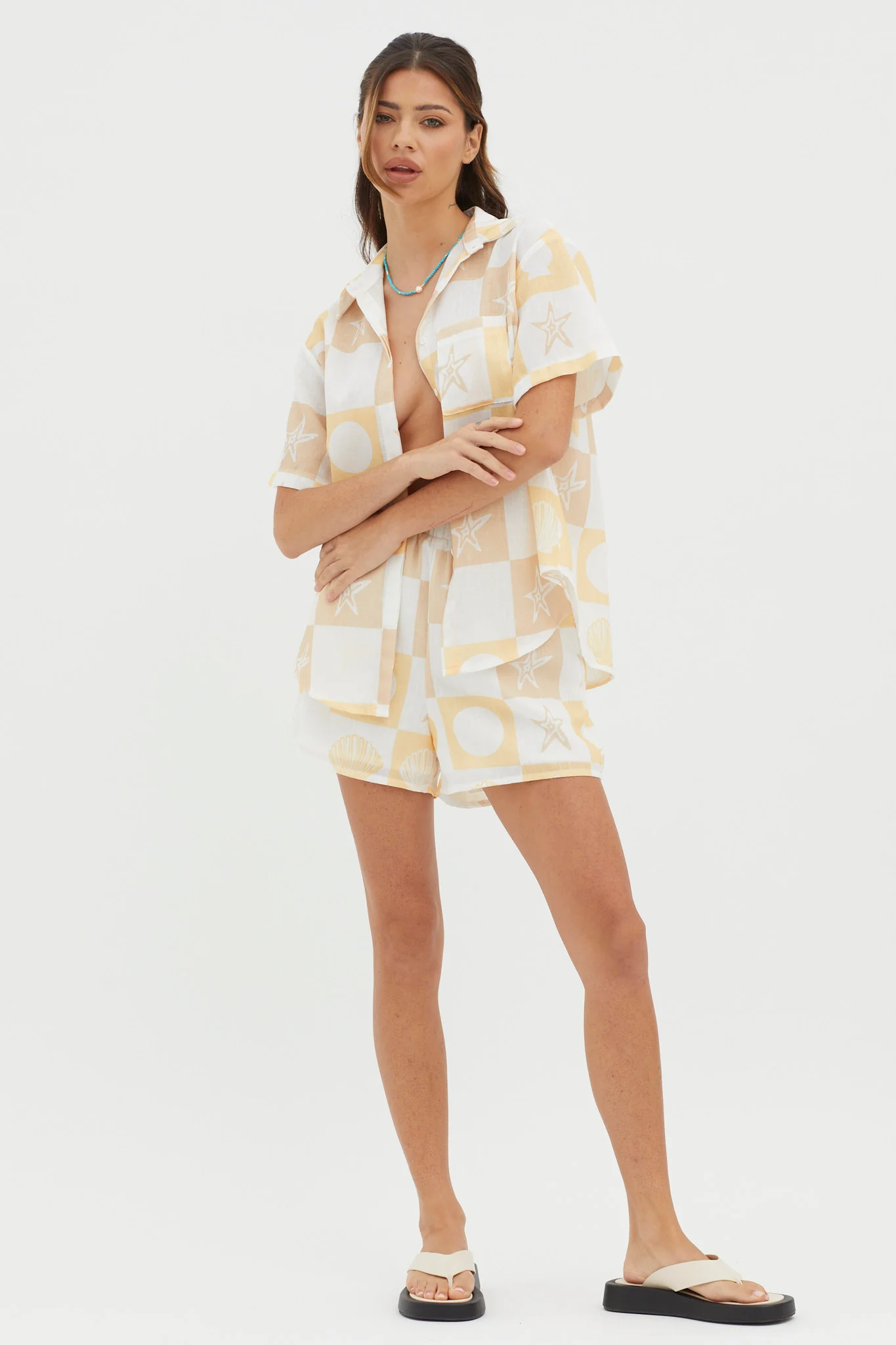 Just A Hunch Button Shirt Shell Print Yellow Multi - Image 3