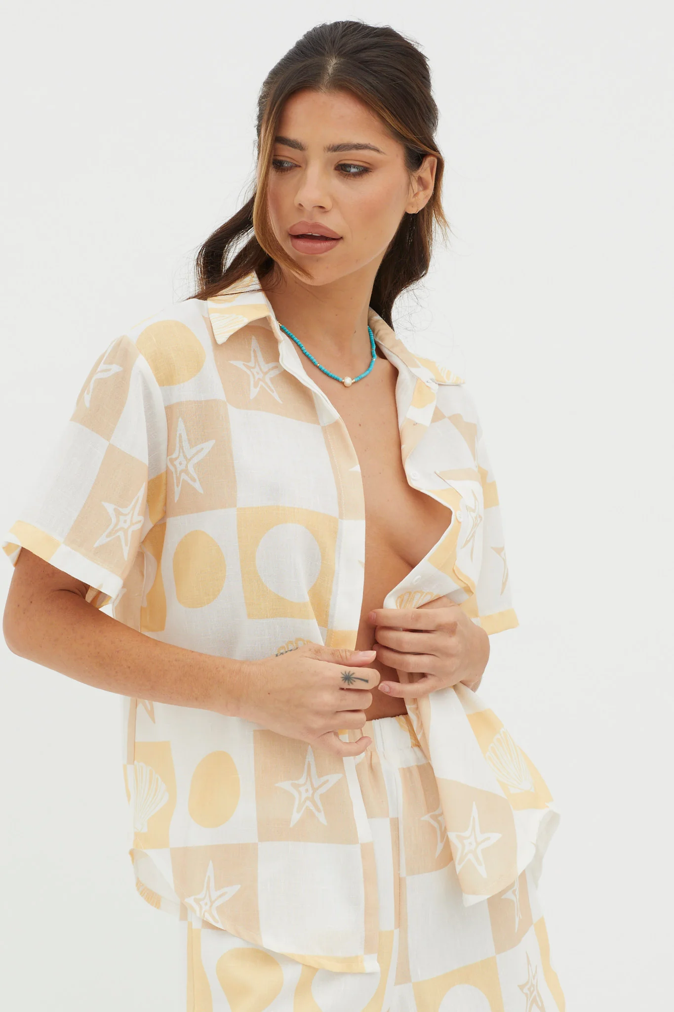 Just A Hunch Button Shirt Shell Print Yellow Multi - Image 5