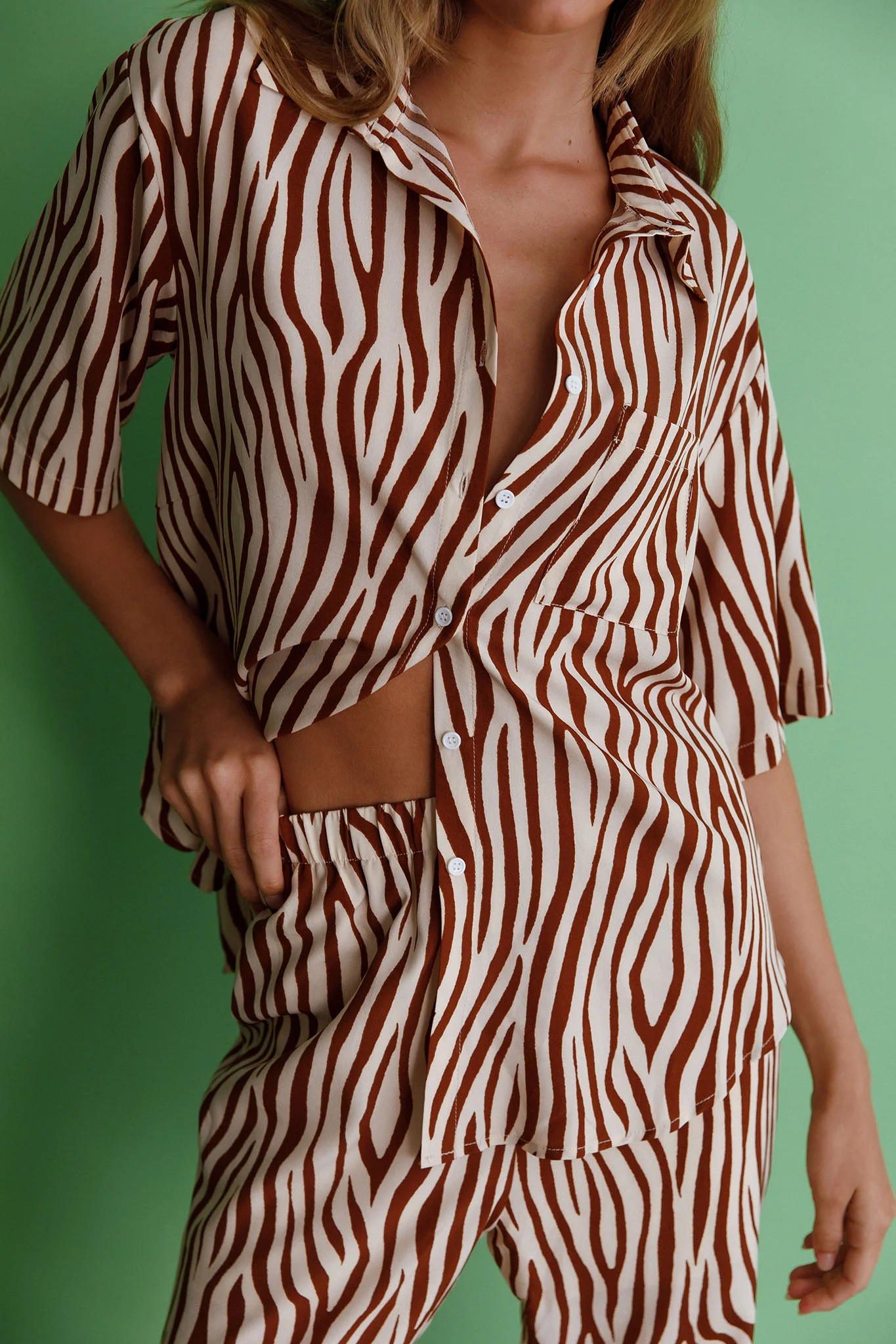 Just A Hunch Button Shirt Zebra Brown - Image 4
