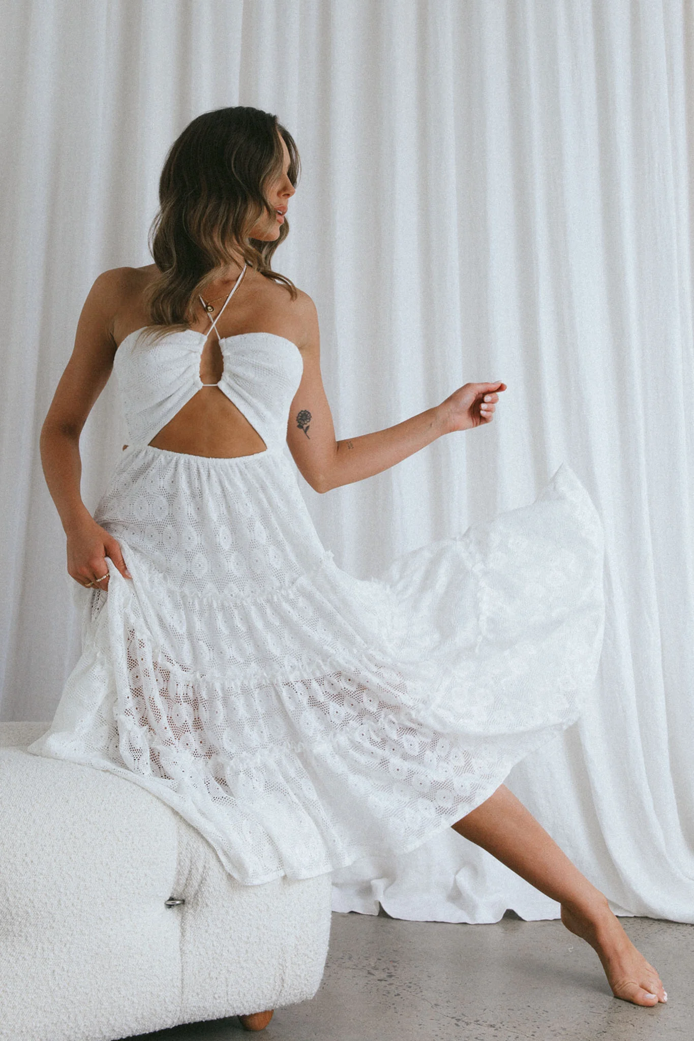 Just Cruise Cut-Out Bodice Midi Dress White - Image 6