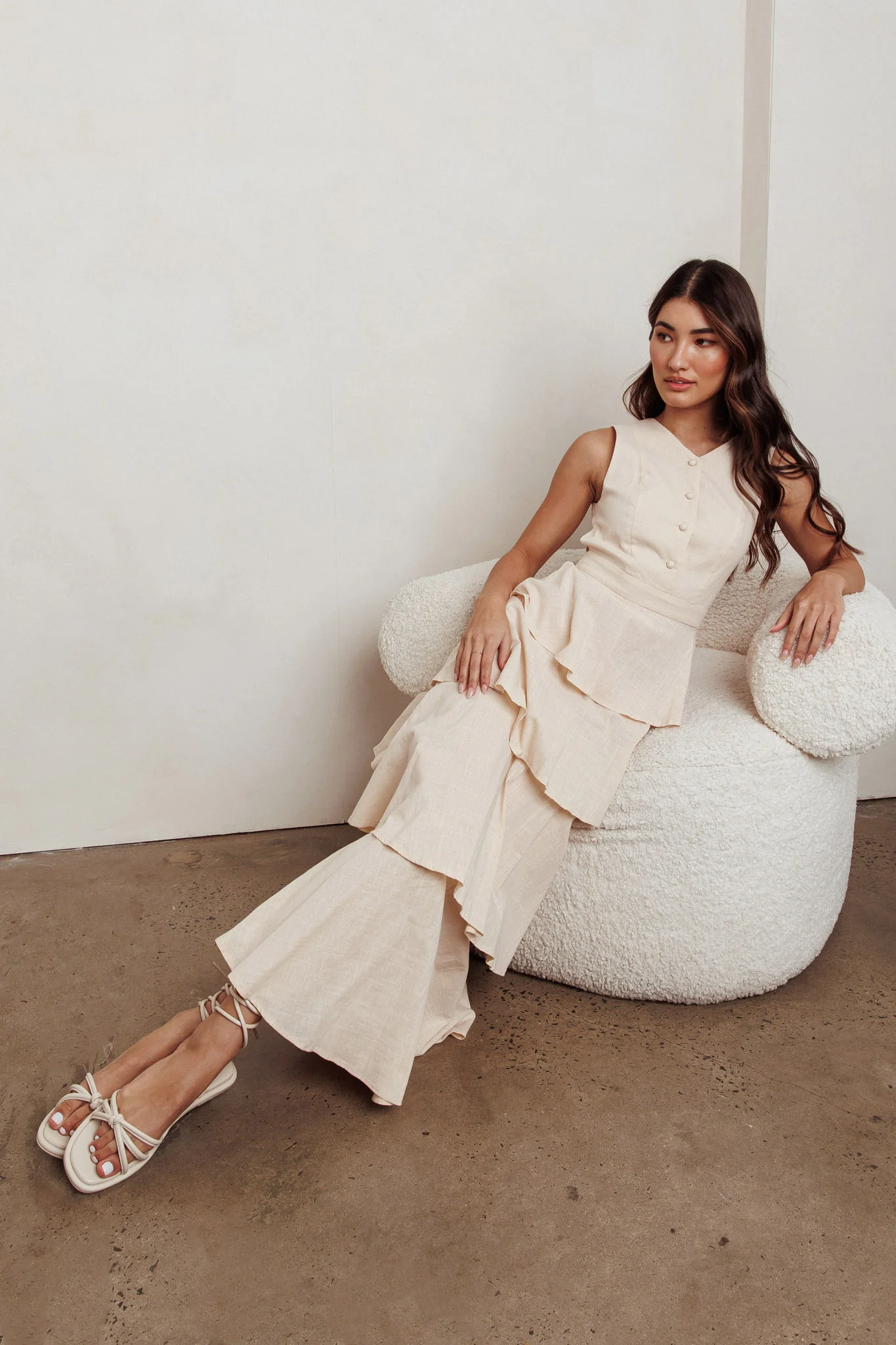 Just Perfect Tiered Ruffle Maxi Dress Oat - Image 2