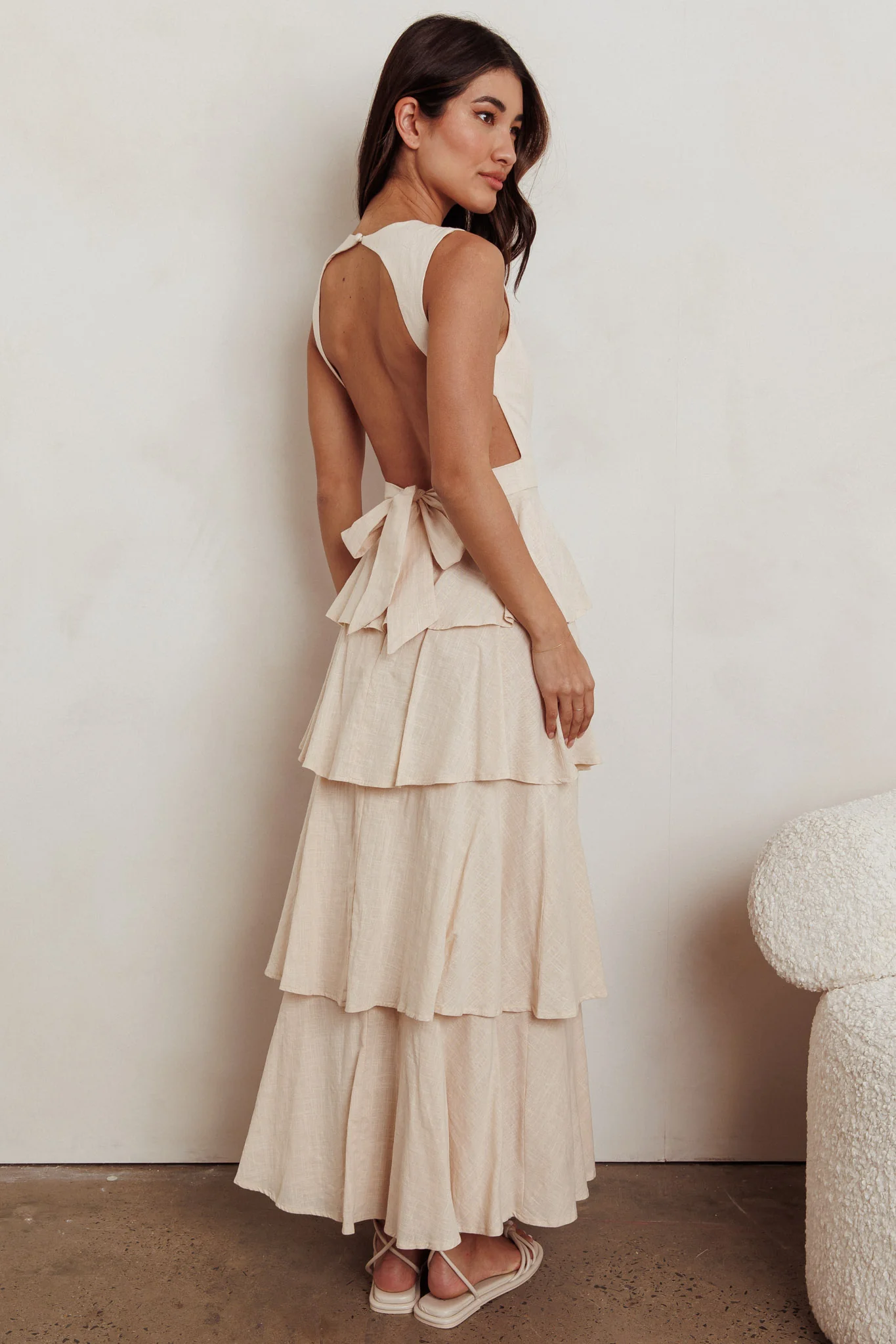 Just Perfect Tiered Ruffle Maxi Dress Oat - Image 3