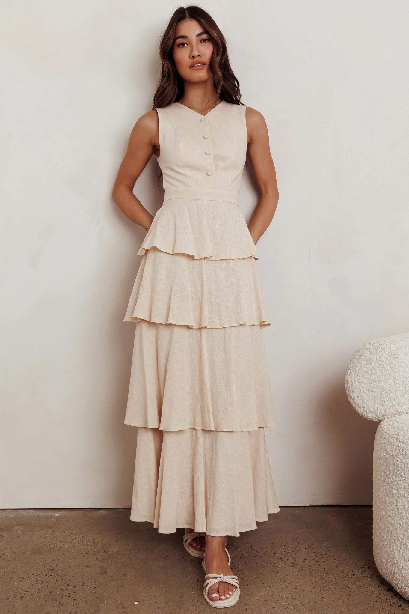 Just Perfect Tiered Ruffle Maxi Dress Oat - Image 4