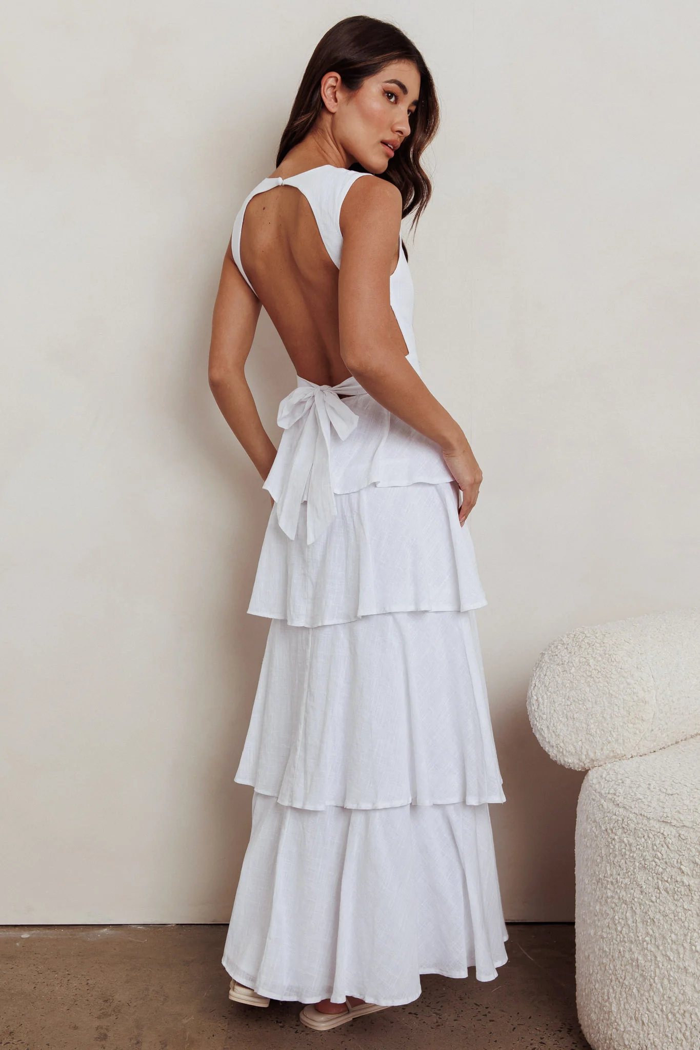 Just Perfect Tiered Ruffle Maxi Dress White - Image 3