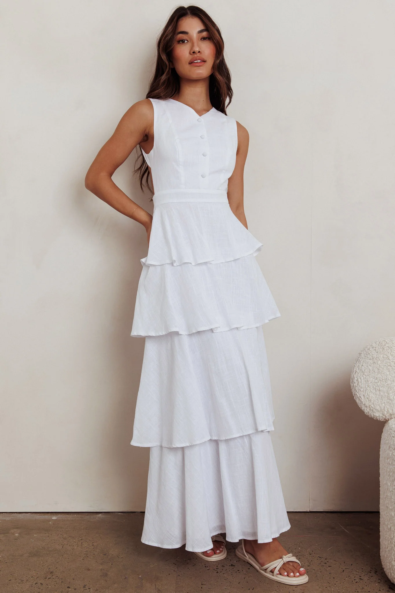 Just Perfect Tiered Ruffle Maxi Dress White - Image 4