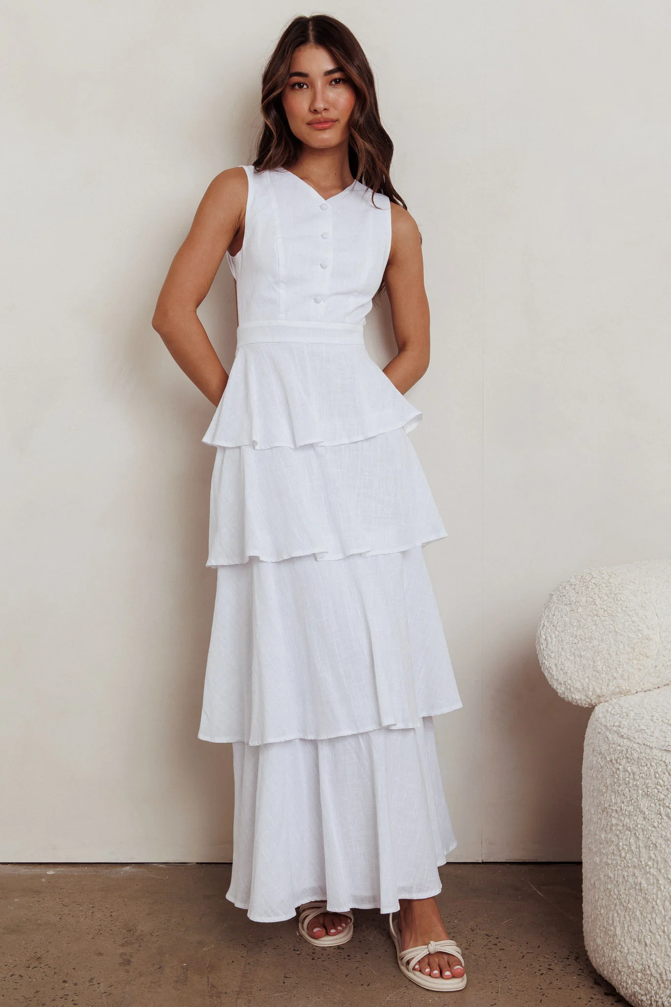 Just Perfect Tiered Ruffle Maxi Dress White - Image 6