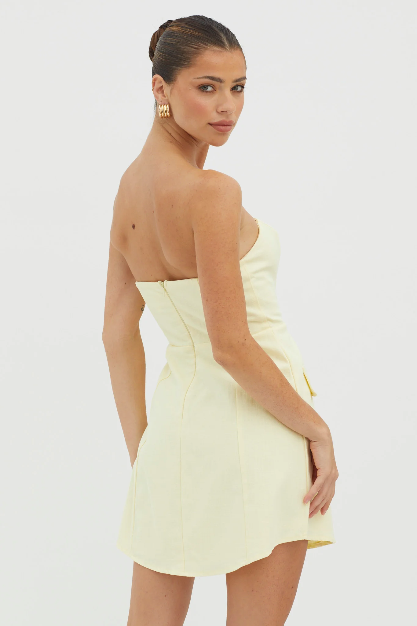 Justine Strapless Faux Pocket Mini Dress Butter - Image 3