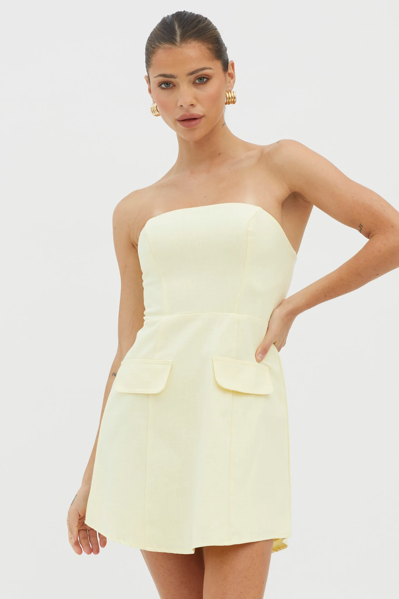 Justine Strapless Faux Pocket Mini Dress Butter - Image 6