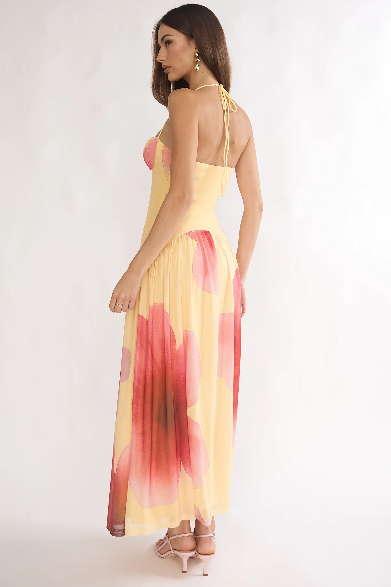 Justyne Drop Waist Halter Maxi Dress Floral Yellow - Image 3