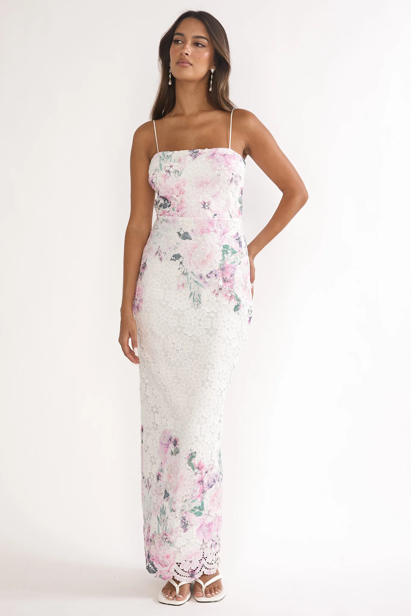 Kaela Crochet Overlay Maxi Dress Floral Pink - Image 4
