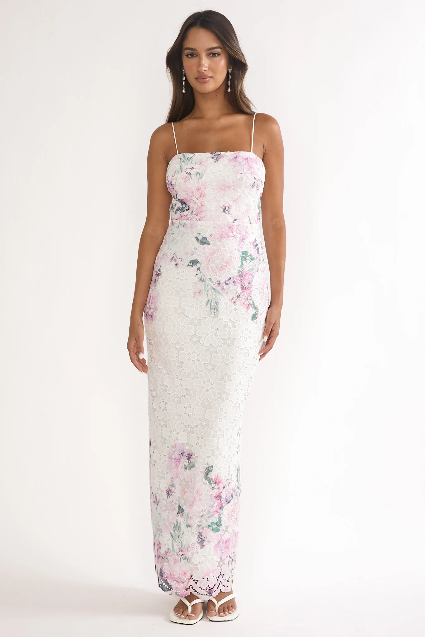 Kaela Crochet Overlay Maxi Dress Floral Pink - Image 5