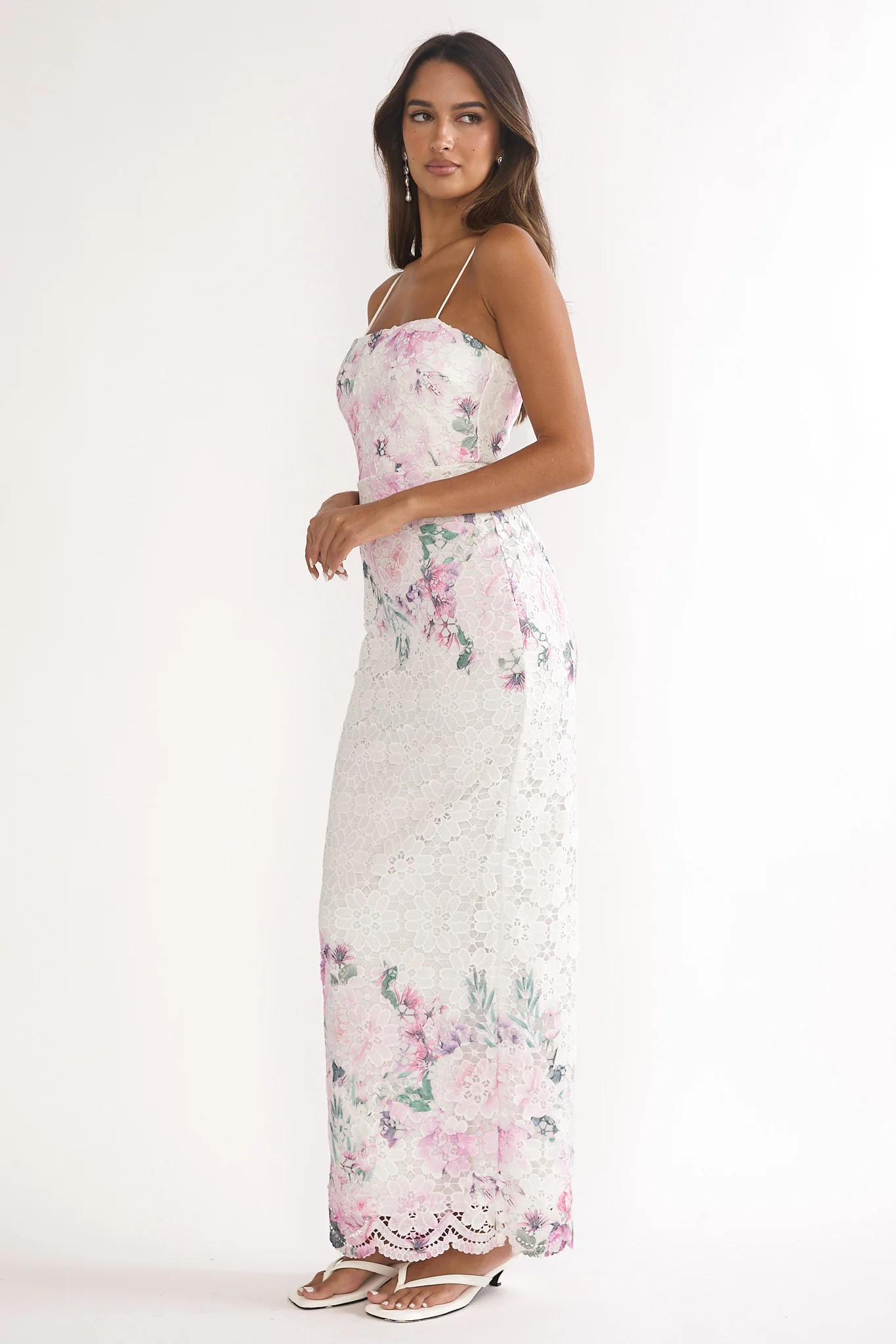 Kaela Crochet Overlay Maxi Dress Floral Pink - Image 6