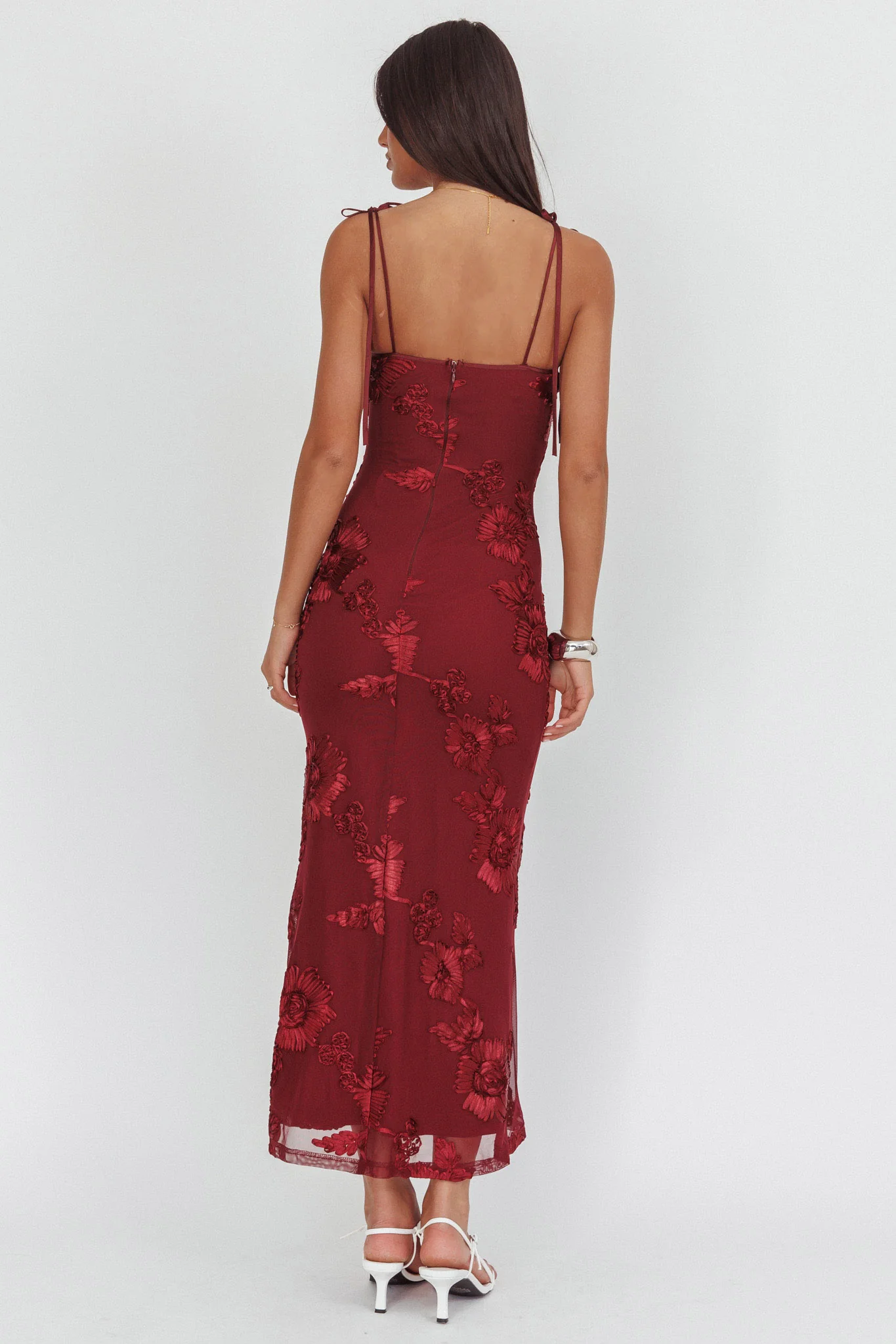 Kaela Tied Shoulder Maxi Dress Embellished Wine - Image 3