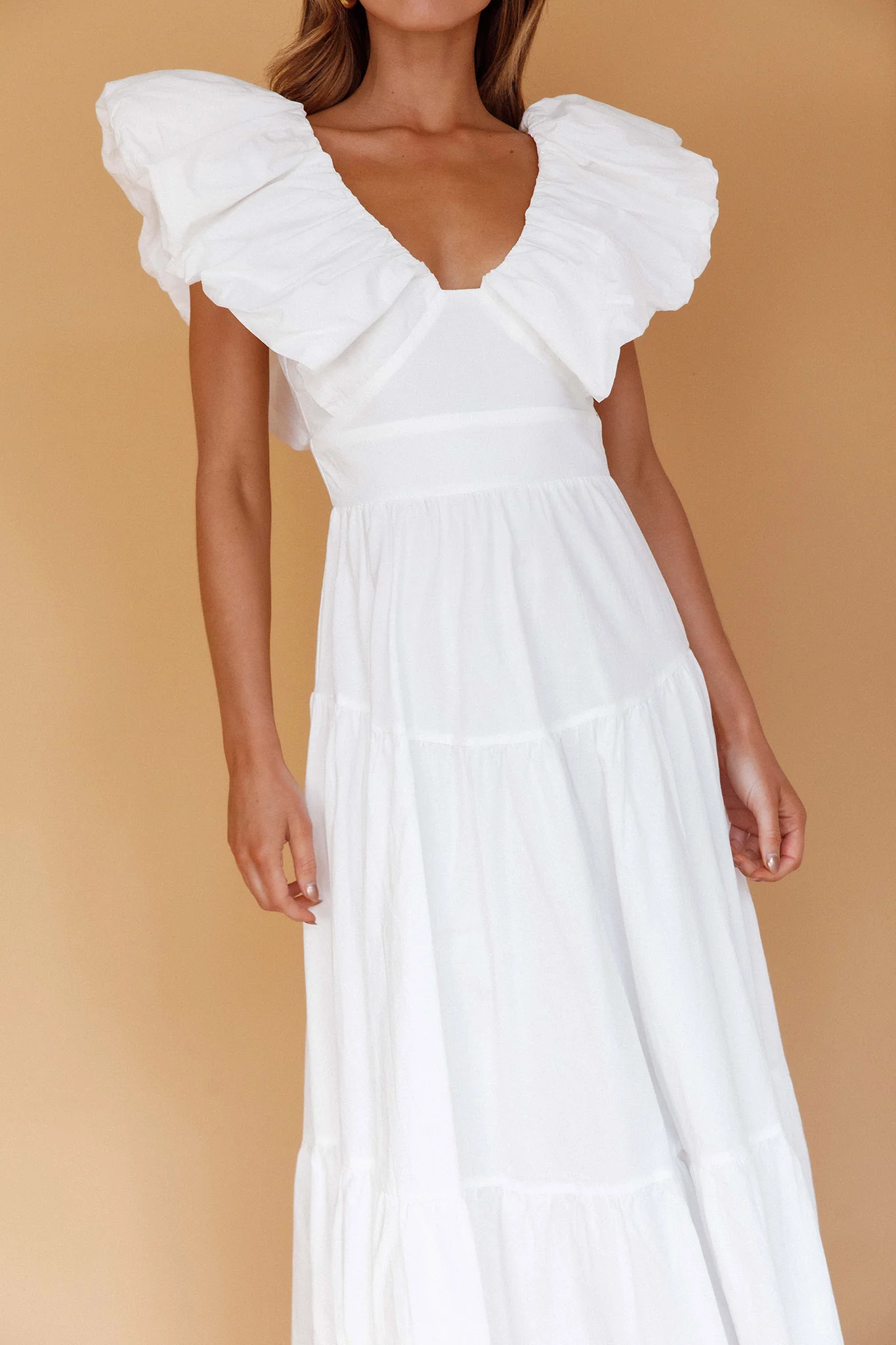 Kahlo Puffed Ruffle Neckline Maxi Dress White - Image 4
