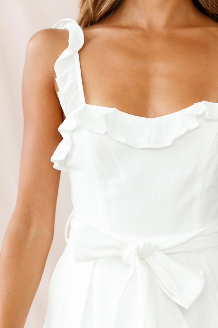 Kaia Ruffle Strap Wide-Leg Capri Jumpsuit White - Image 5