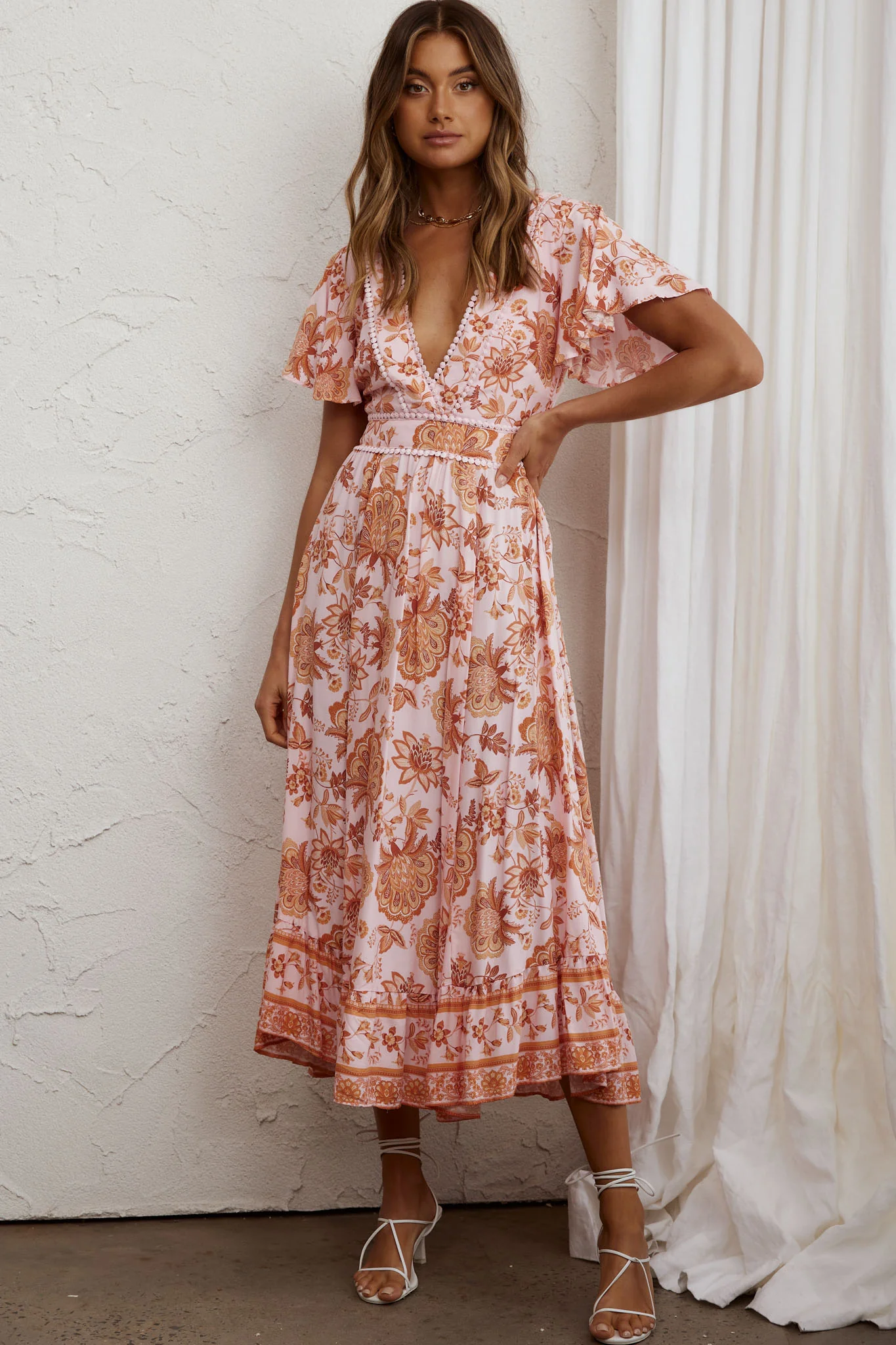 Kailee Short Sleeve Midi Dress Pink/Orange - Image 5