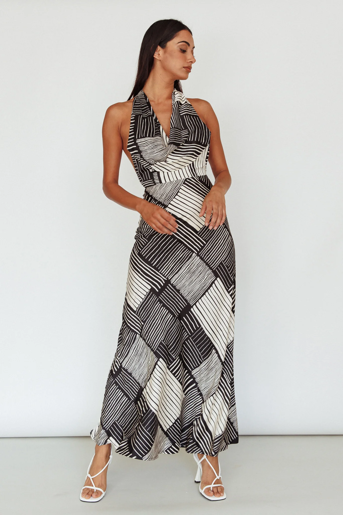 Kailie Halterneck Midi Dress Crosshatch Black - Image 5