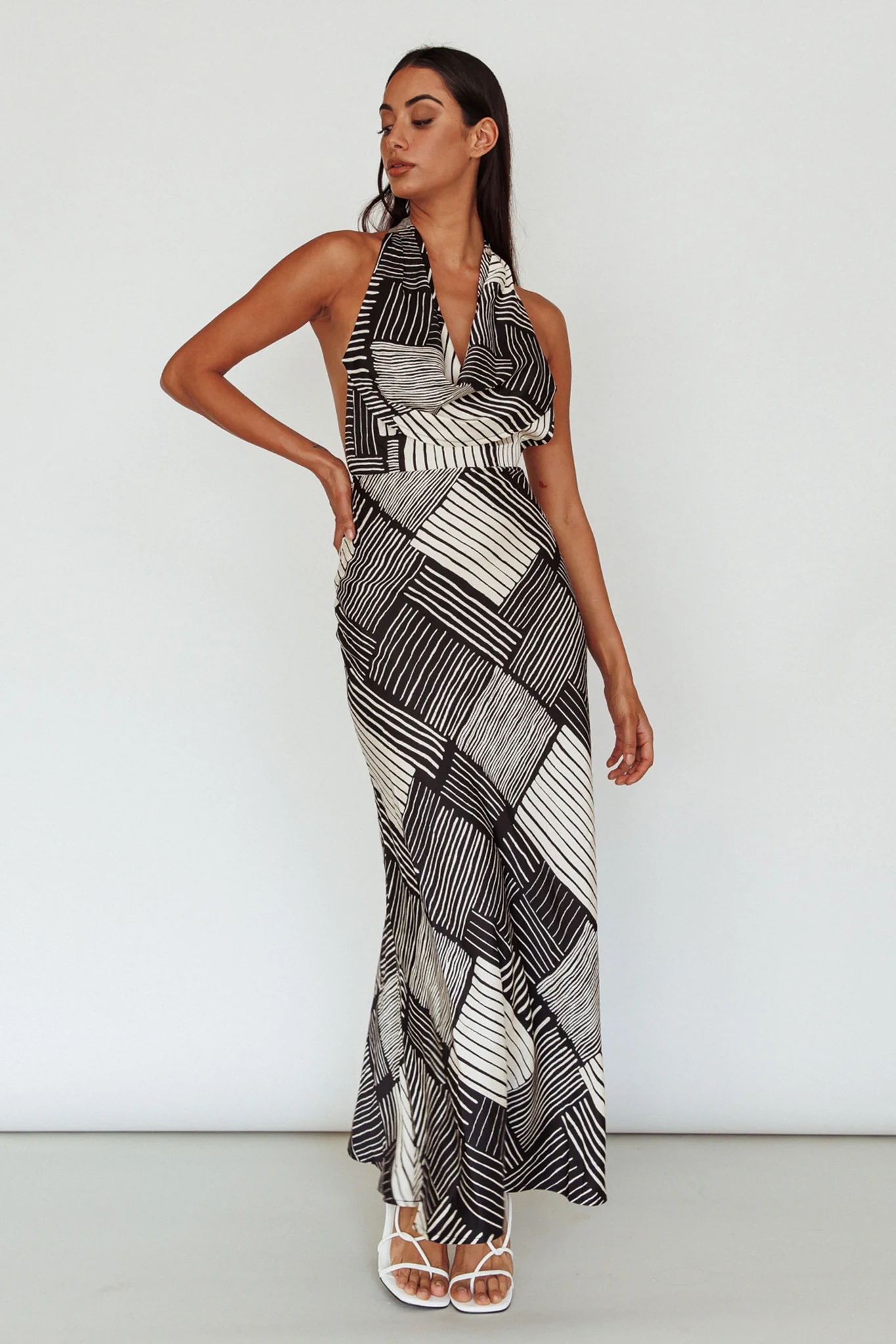 Kailie Halterneck Midi Dress Crosshatch Black - Image 6