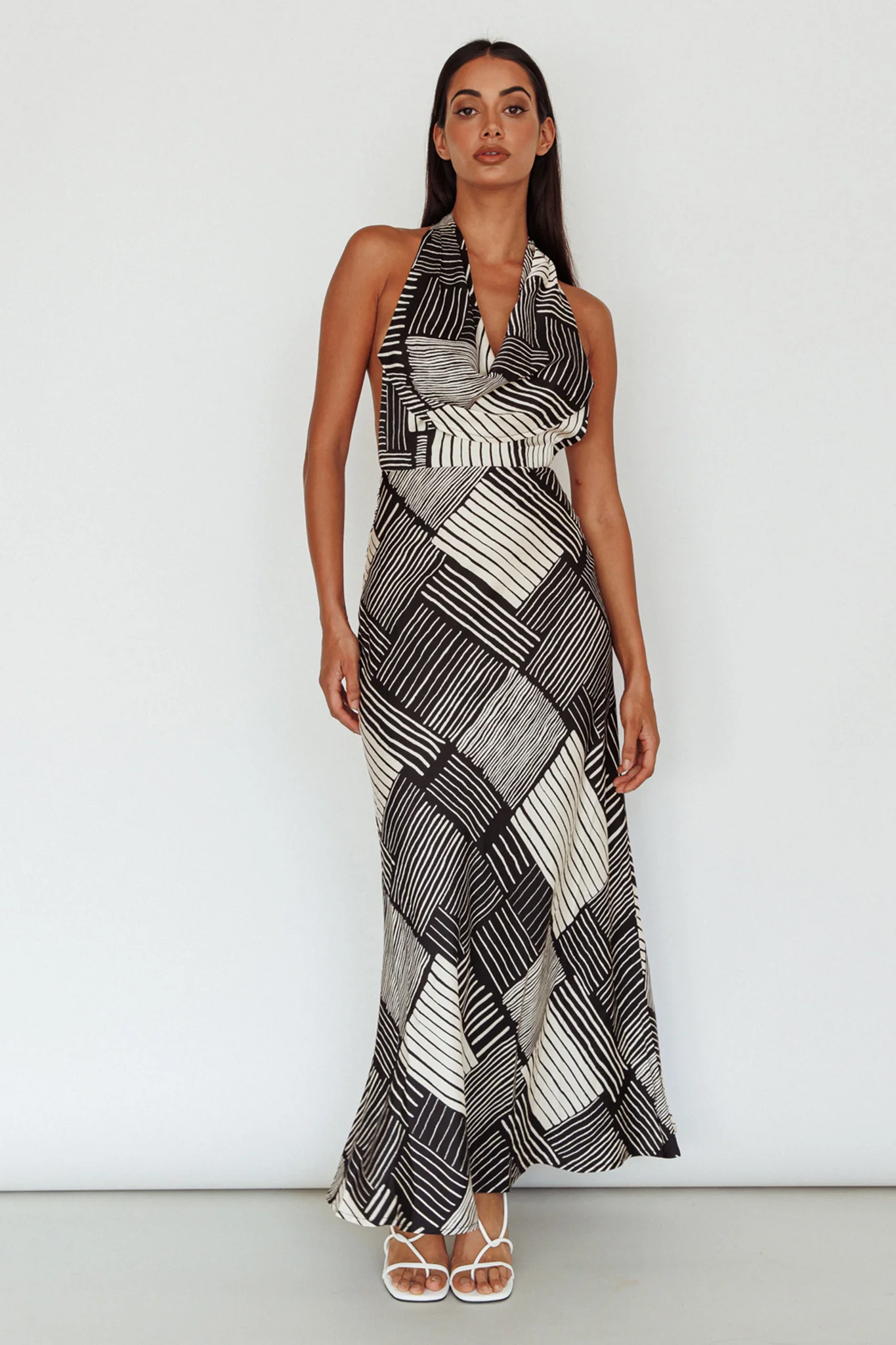 Kailie Halterneck Midi Dress Crosshatch Black - Image 8