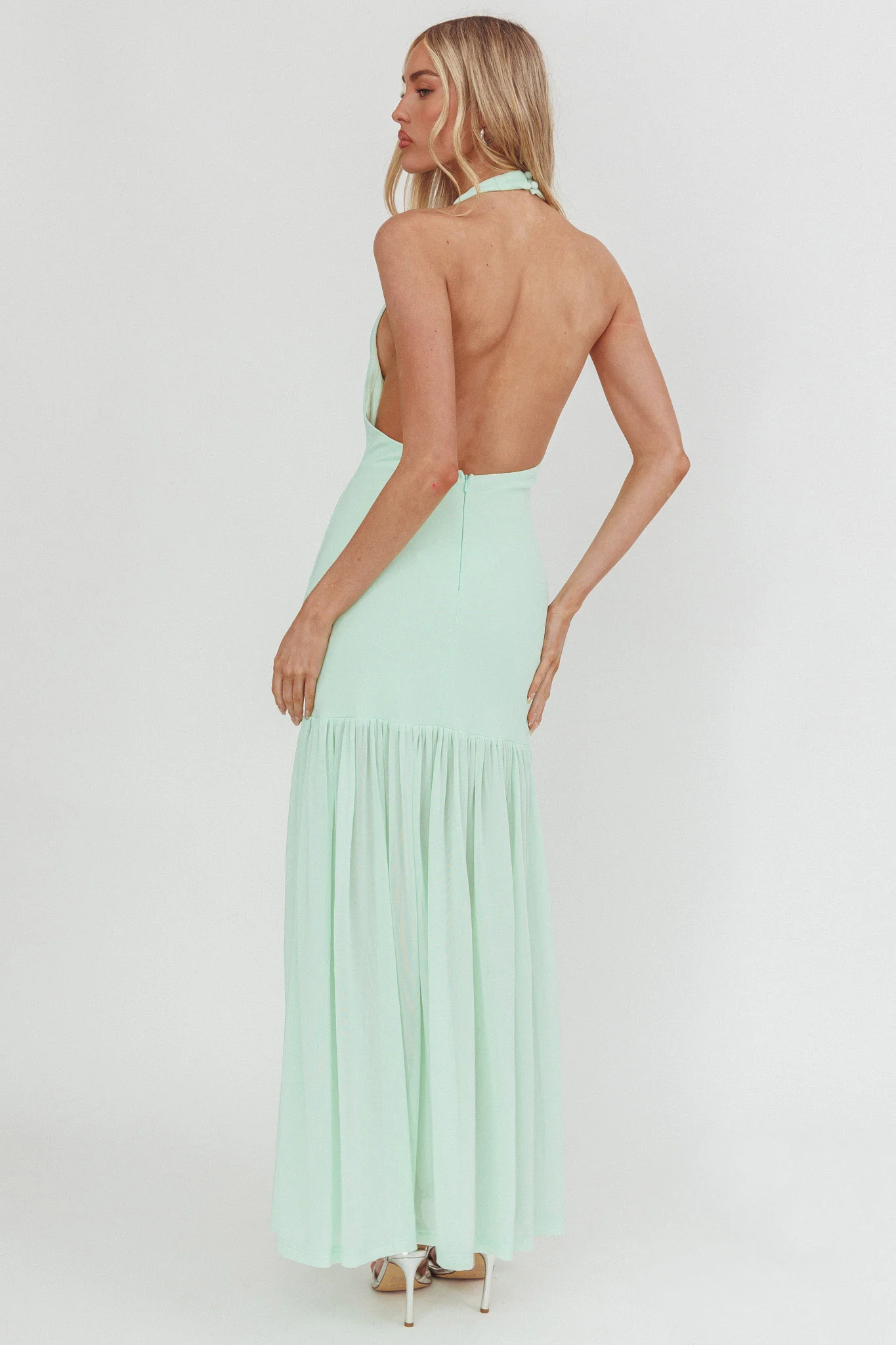 Kailyn Cowl Neck Sheer Hem Maxi Dress Mint - Image 2