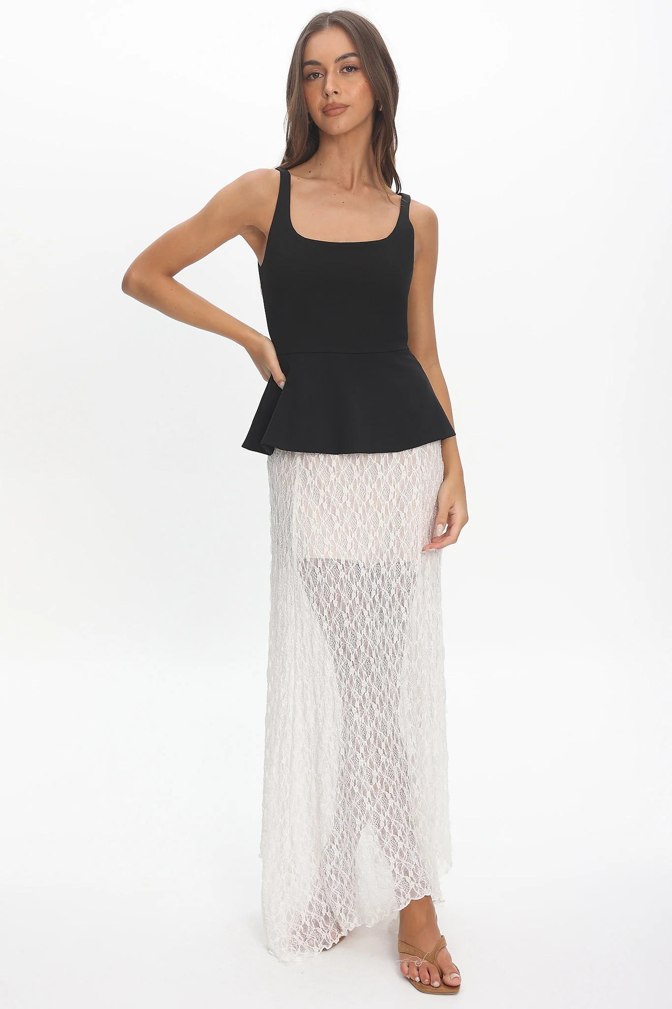 Kairah Peplum Lace Hem Maxi Dress Black - Image 2