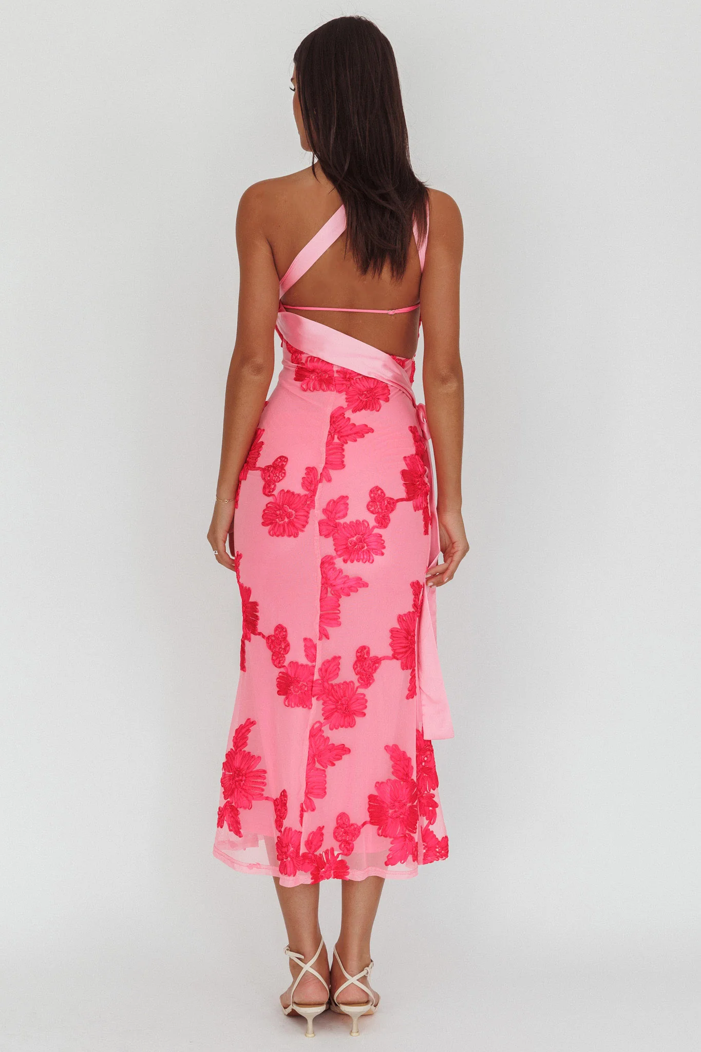 Kairi One-Shoulder Sash Maxi Dress Hot Pink - Image 3