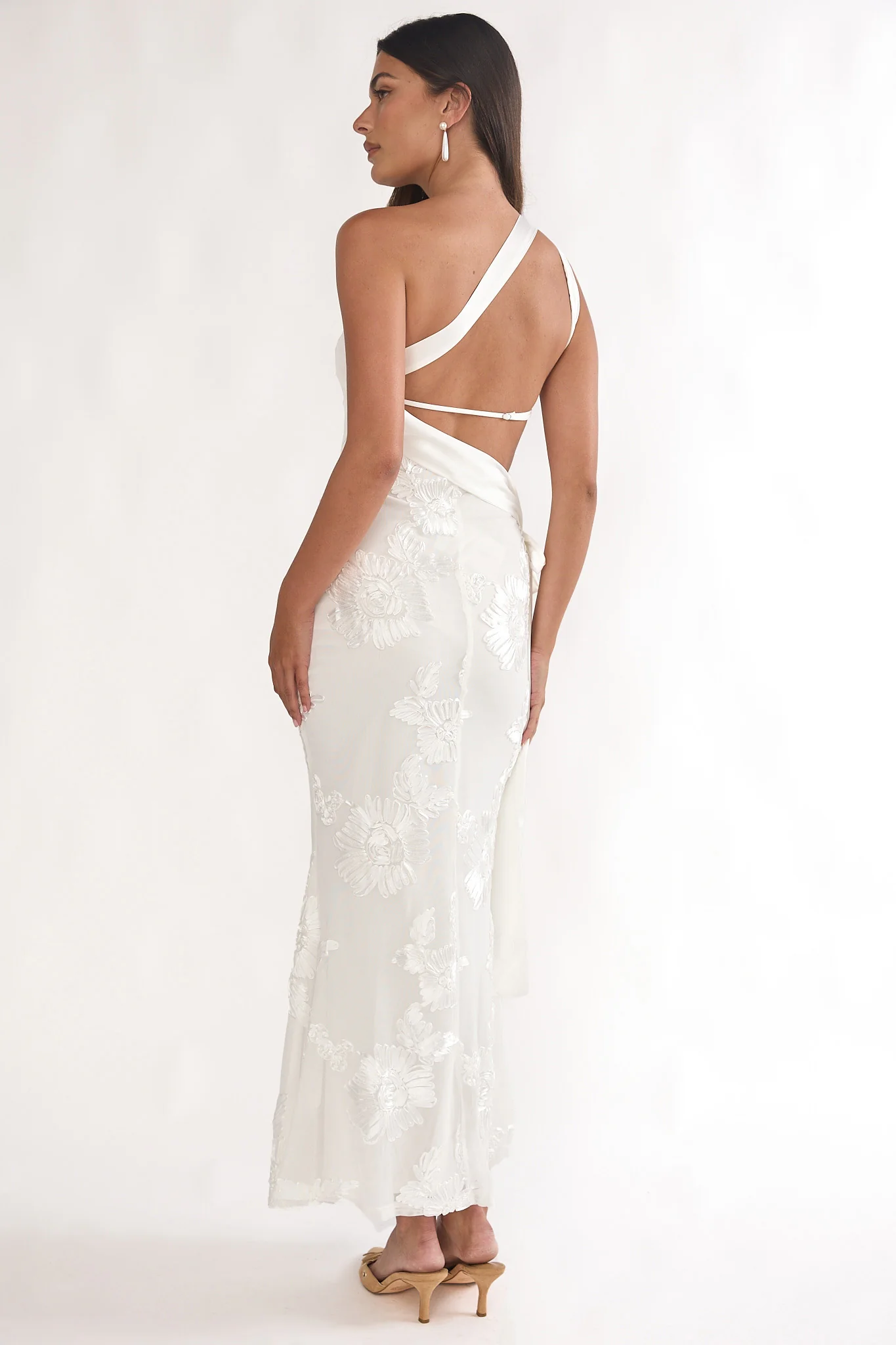 Kairi One-Shoulder Sash Maxi Dress White - Image 2