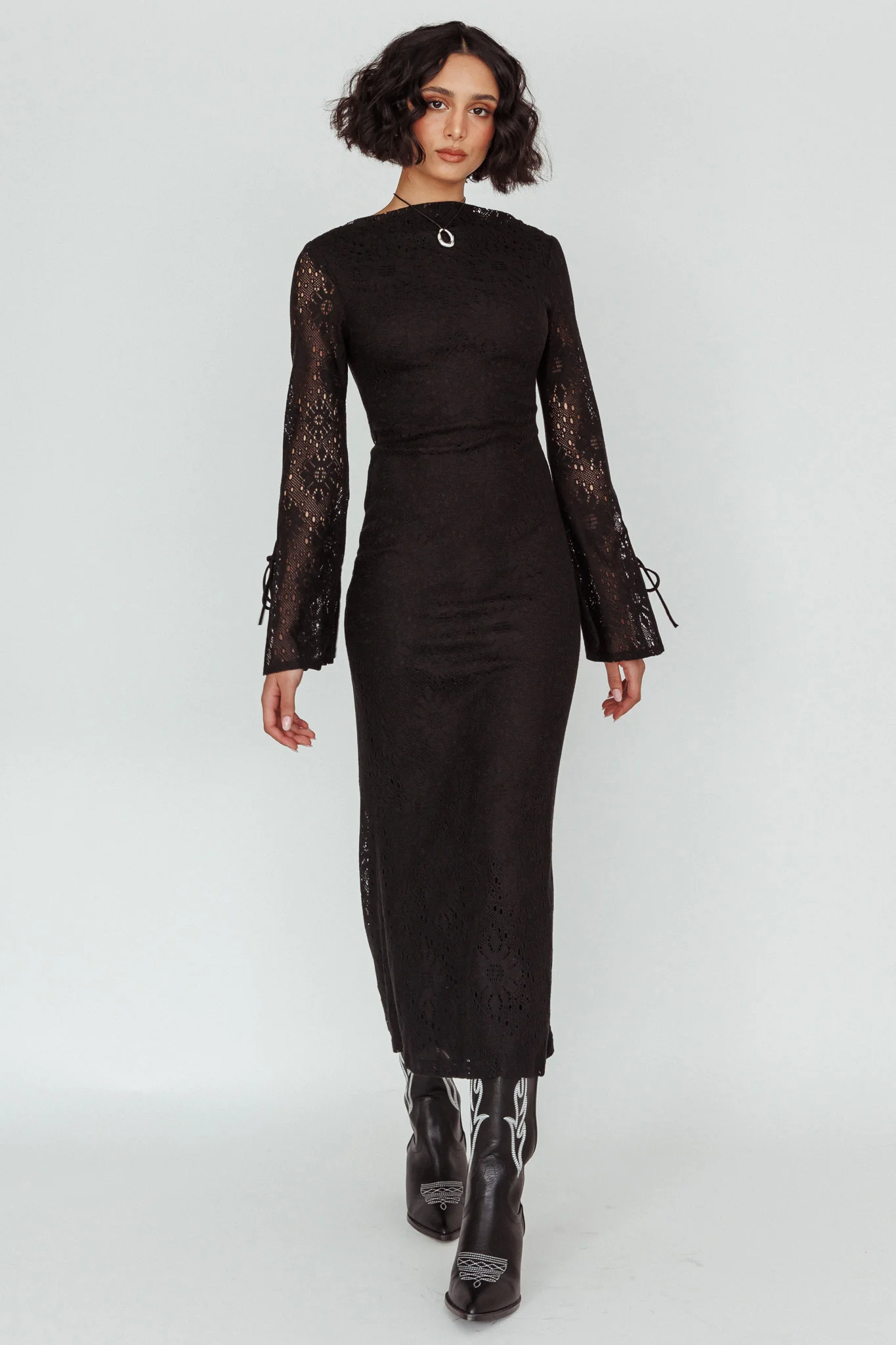 Kalia Long Sleeve Lace Midi Dress Black - Image 3