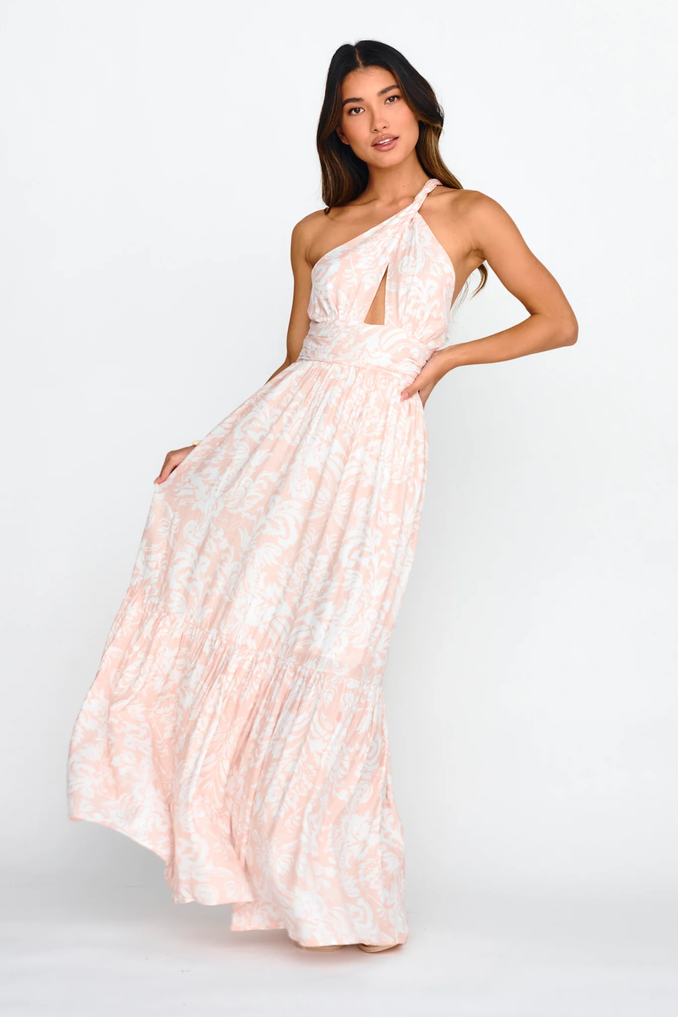 Kamali One-Shoulder Keyhole Maxi Dress Beige - Image 4