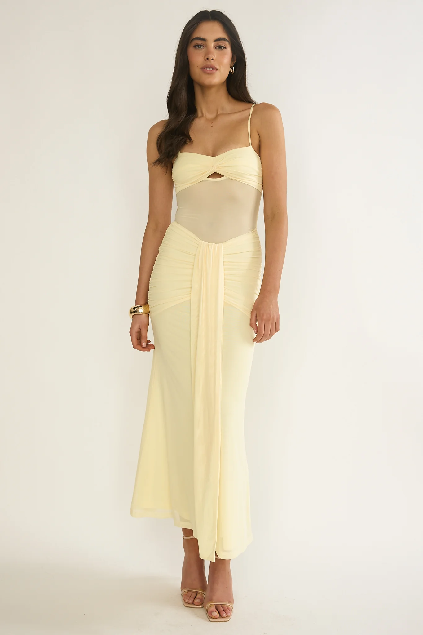 Kamilah Ruched Sheer Waist Maxi Dress Yellow - Image 4