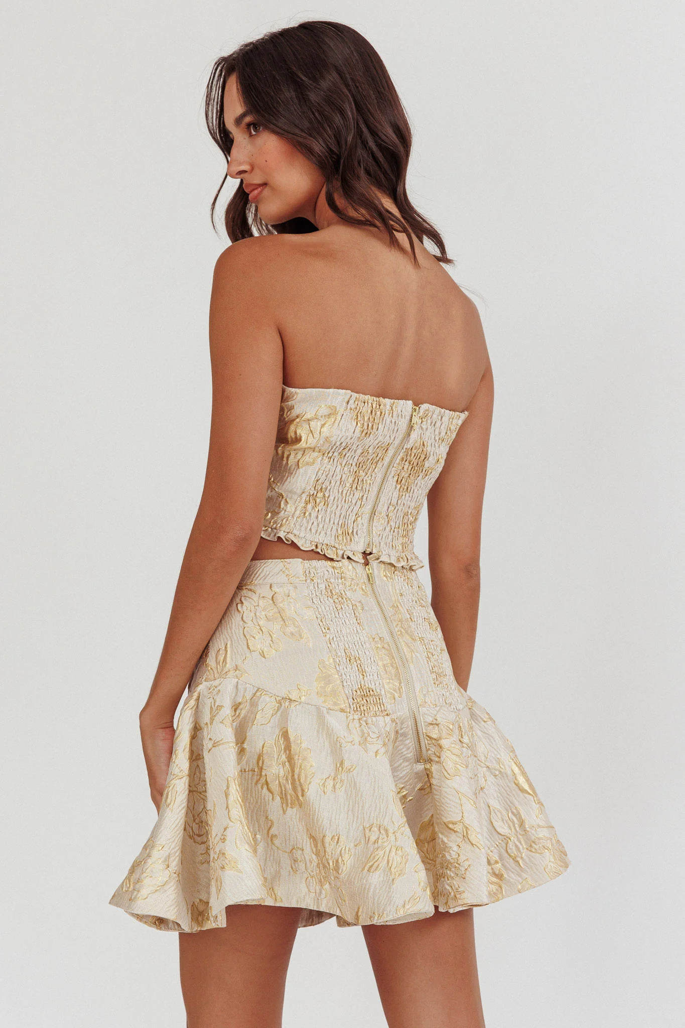 Kamilla Jacquard Flared Mini Skirt Floral Gold - Image 4