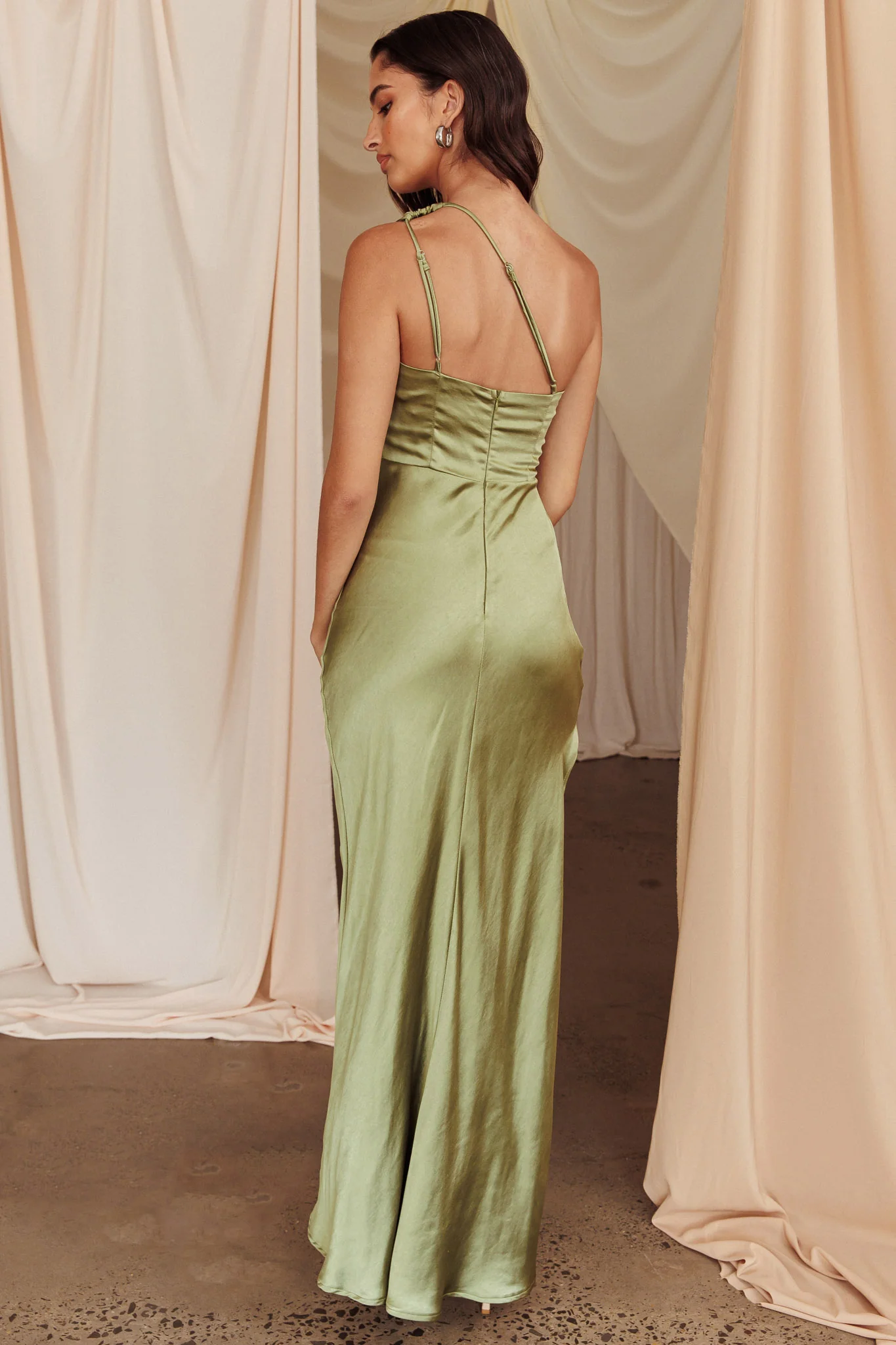 Kamillia One-Shoulder Split Maxi Dress Olive - Image 2