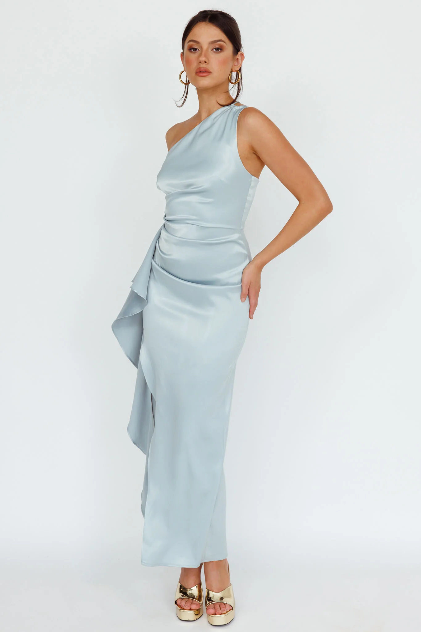 Kamillia One-Shoulder Split Midi Dress Pistachio - Image 3