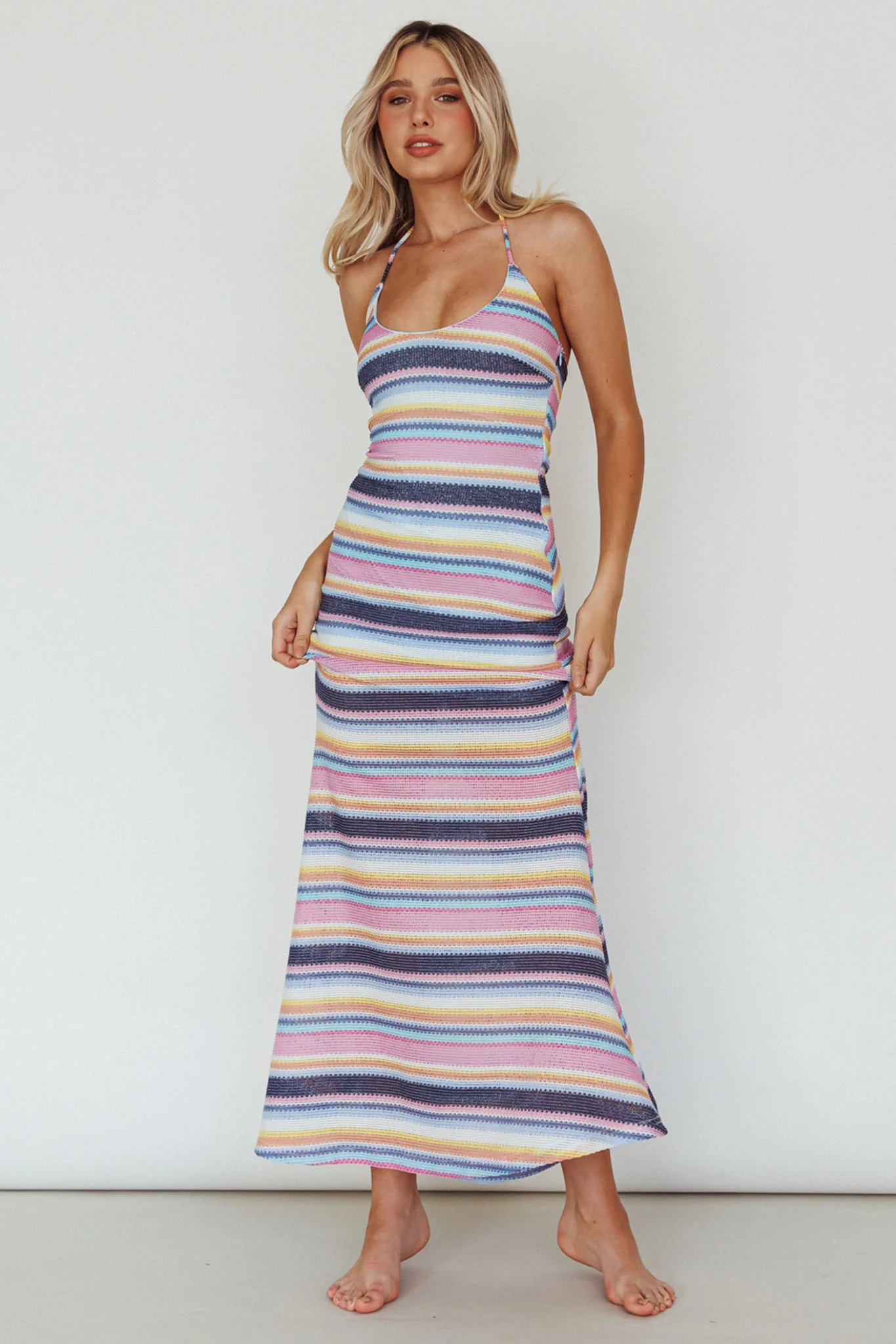 Kandy Crochet Maxi Dress Stripe Blue Multi - Image 3