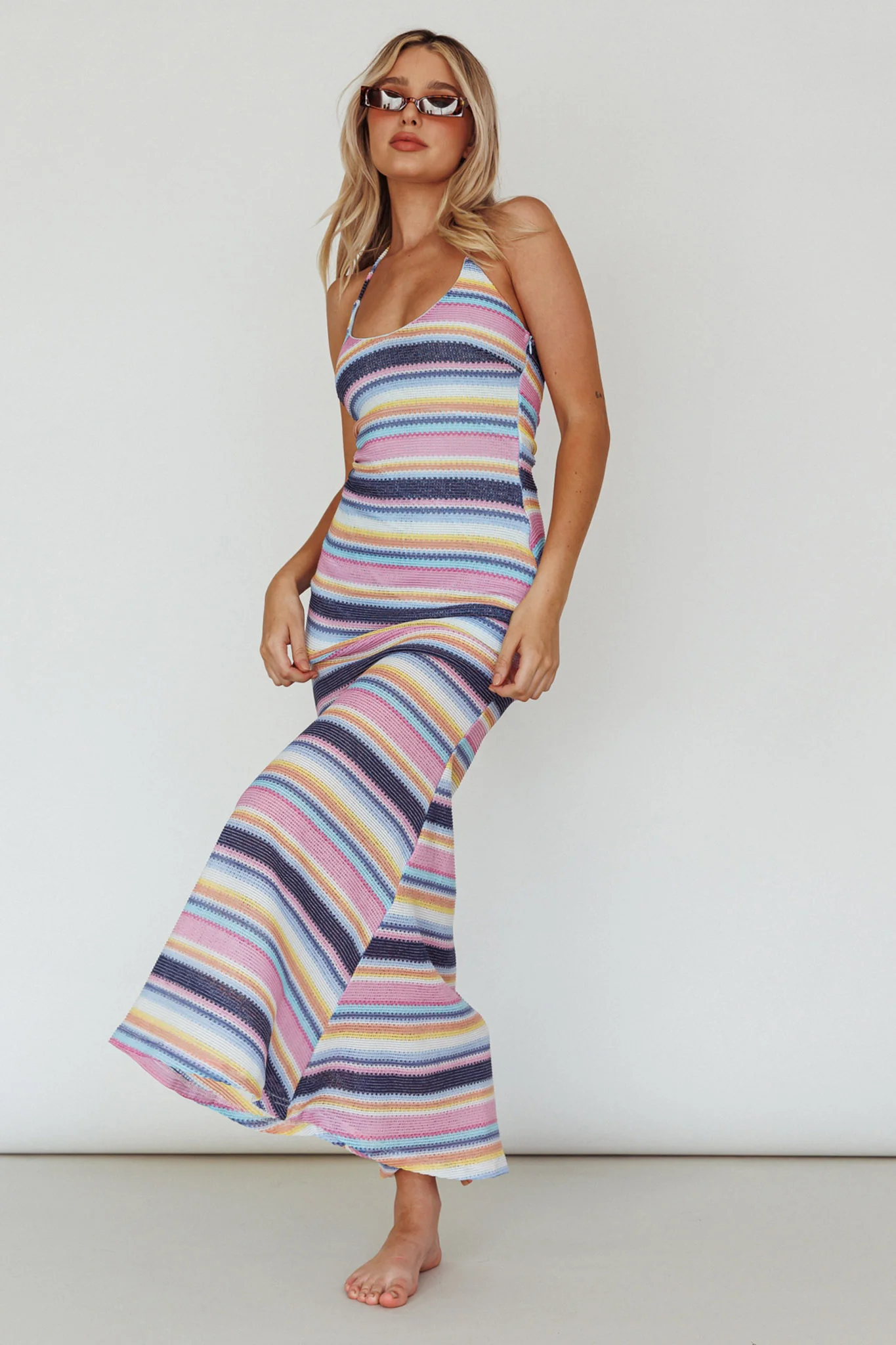 Kandy Crochet Maxi Dress Stripe Blue Multi - Image 5