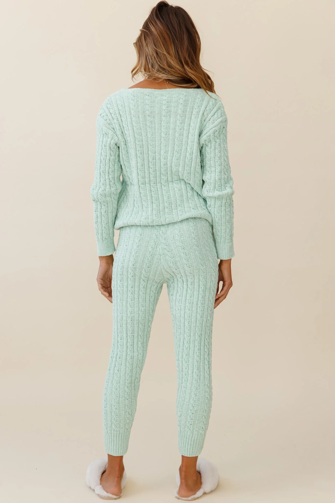 Kansas Cable Knit Fitted Pants Green - Image 3