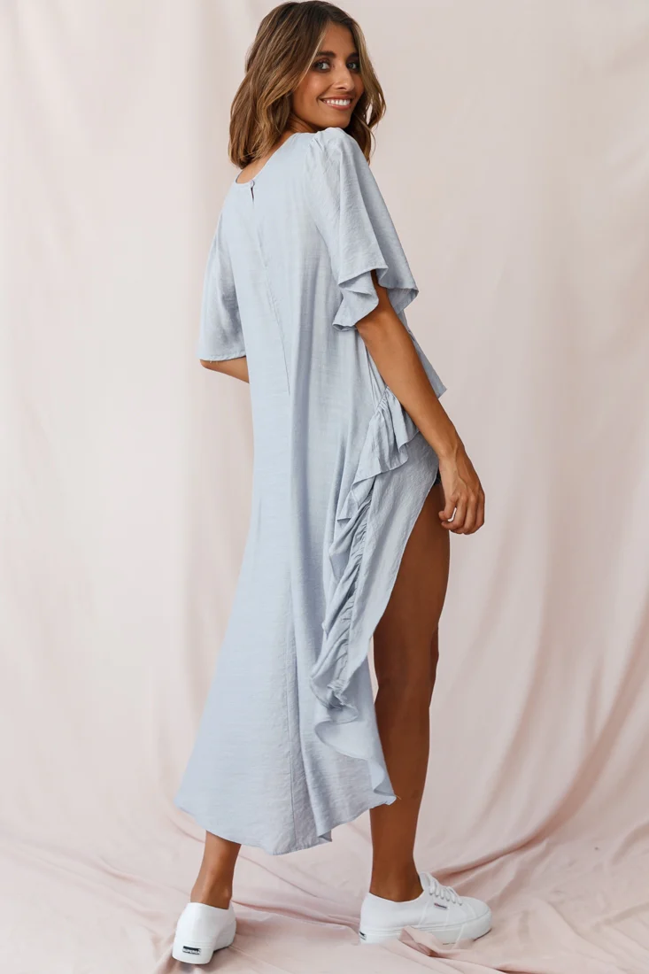 Kara High-Low Ruffle Trim Top Grey - Image 3