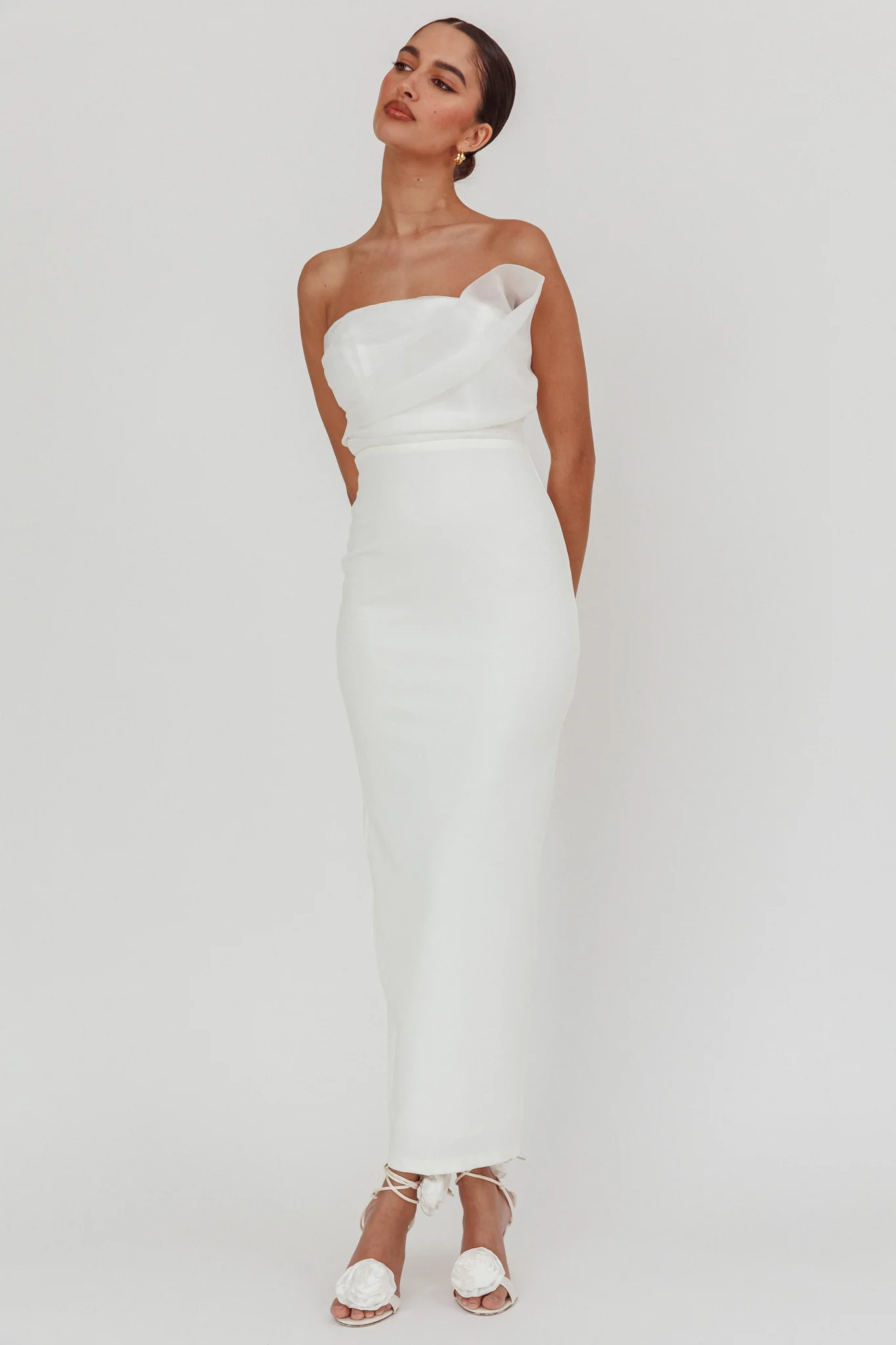 Karaline Strapless Bust Accent Maxi Dress White - Image 4