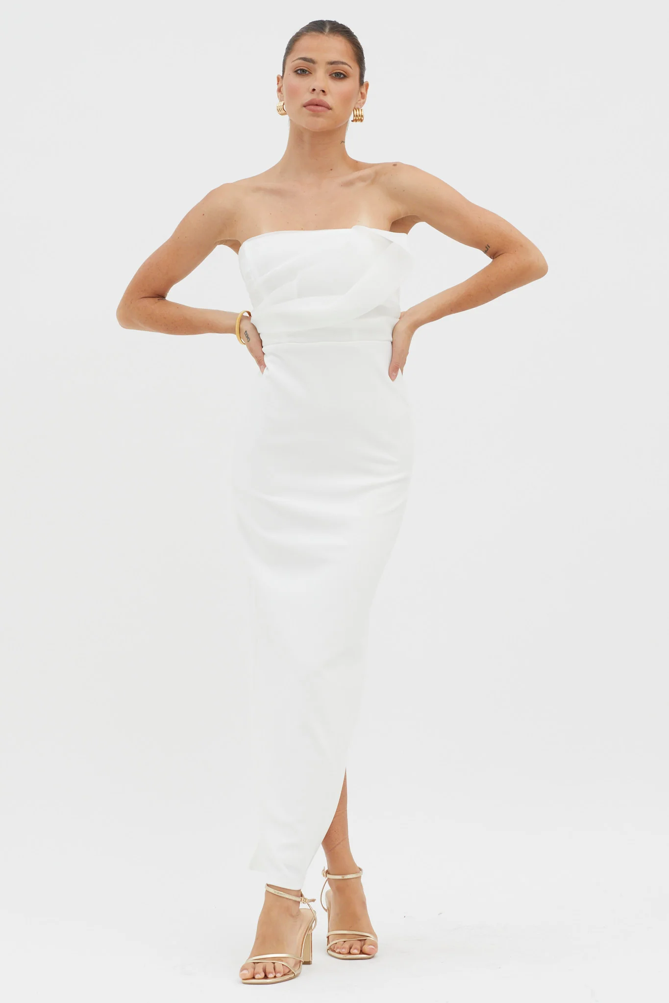 Karaline Strapless Bust Accent Maxi Dress White - Image 8