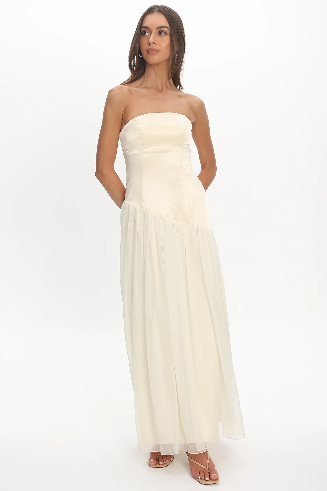 Karielle Asymmetric Drop Waist Maxi Dress Butter - Image 6