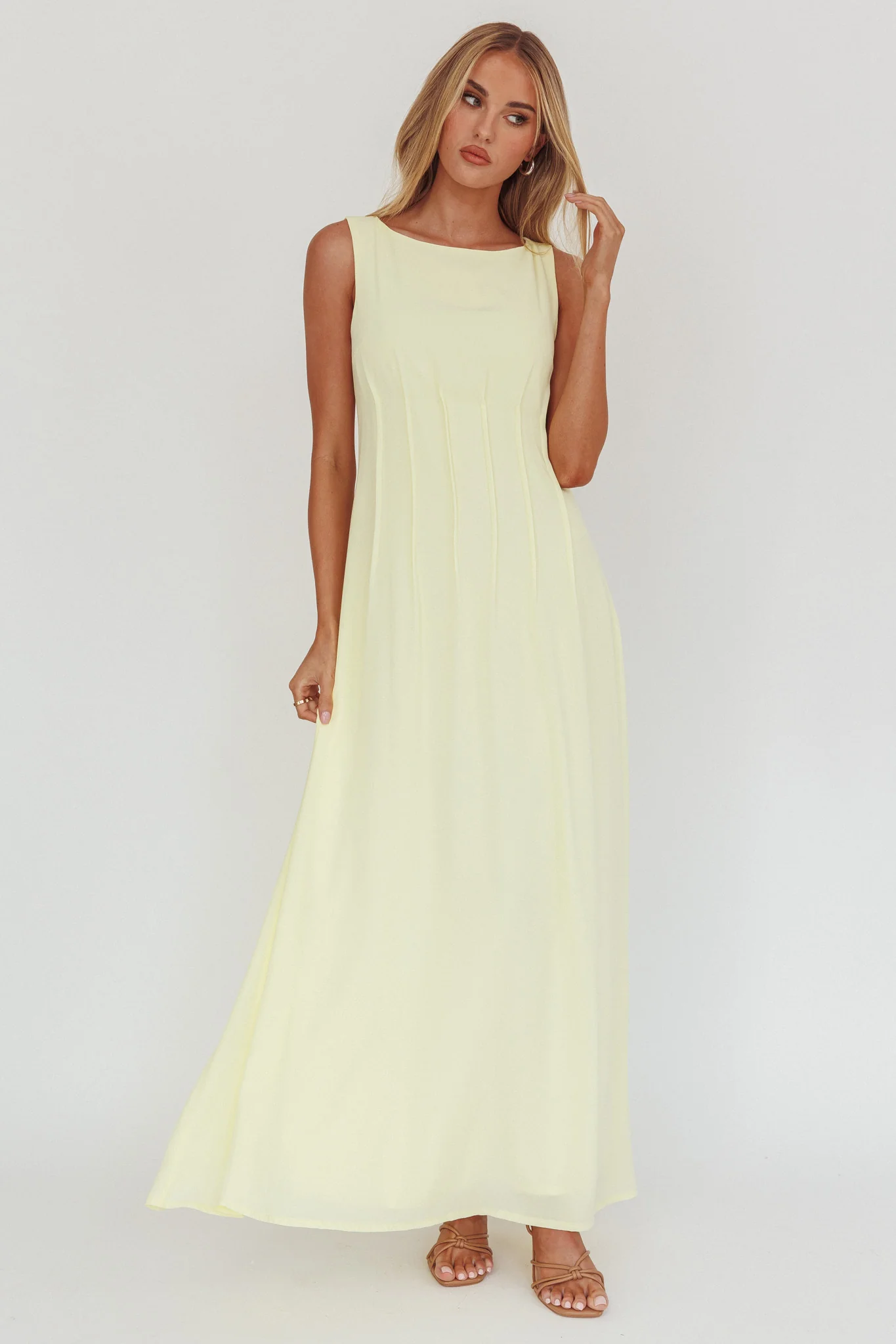 Karine Pintuck Pleat Maxi Dress Butter - Image 3