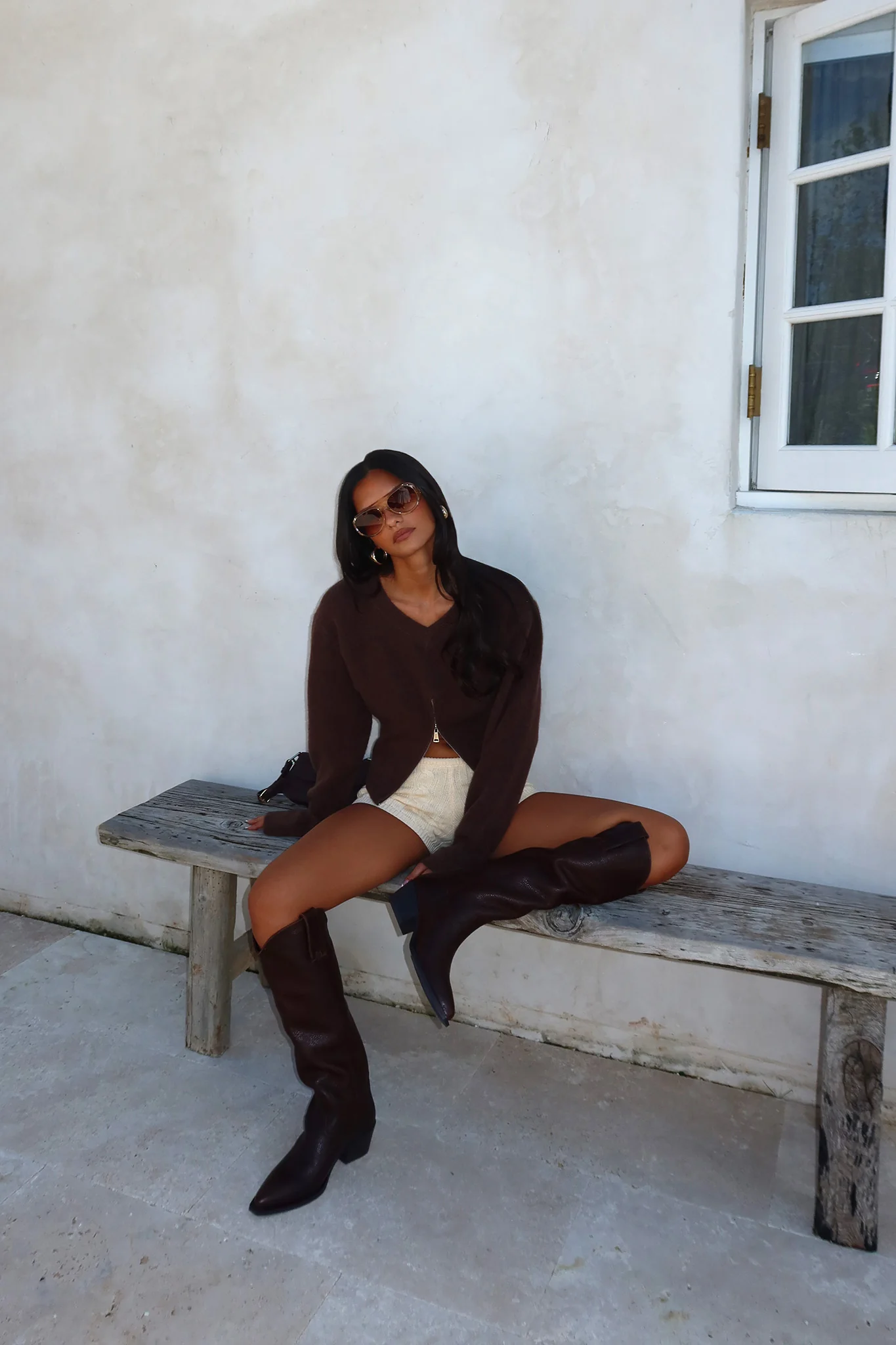 Karisa Zipper Hem Knit Top Mocha - Image 2