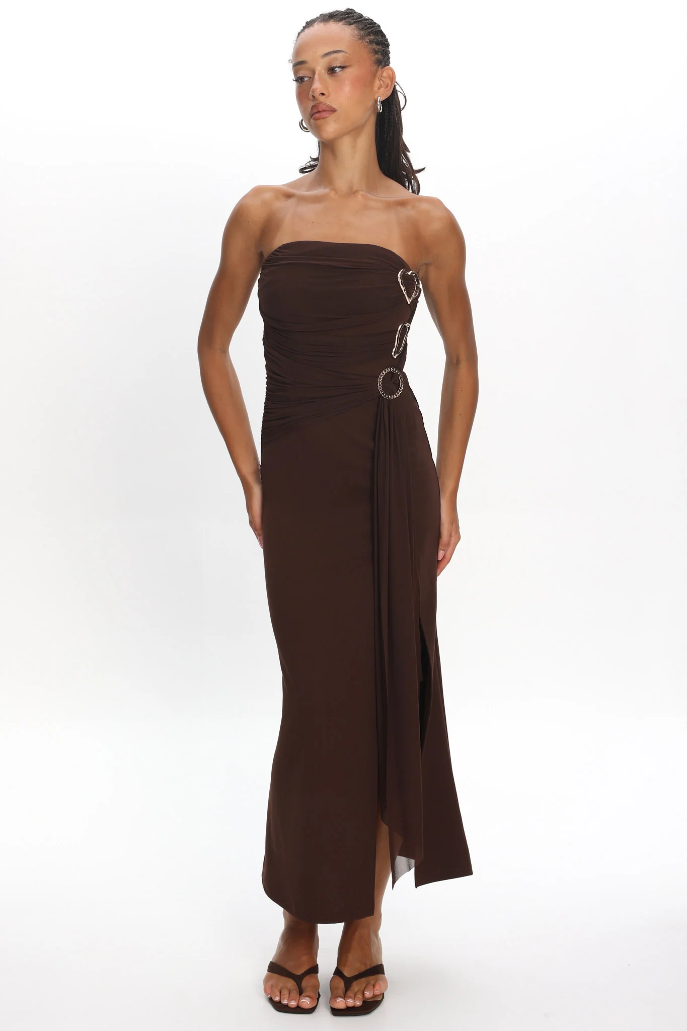 Karla Strapless Buckle Maxi Dress Coffee - Image 2