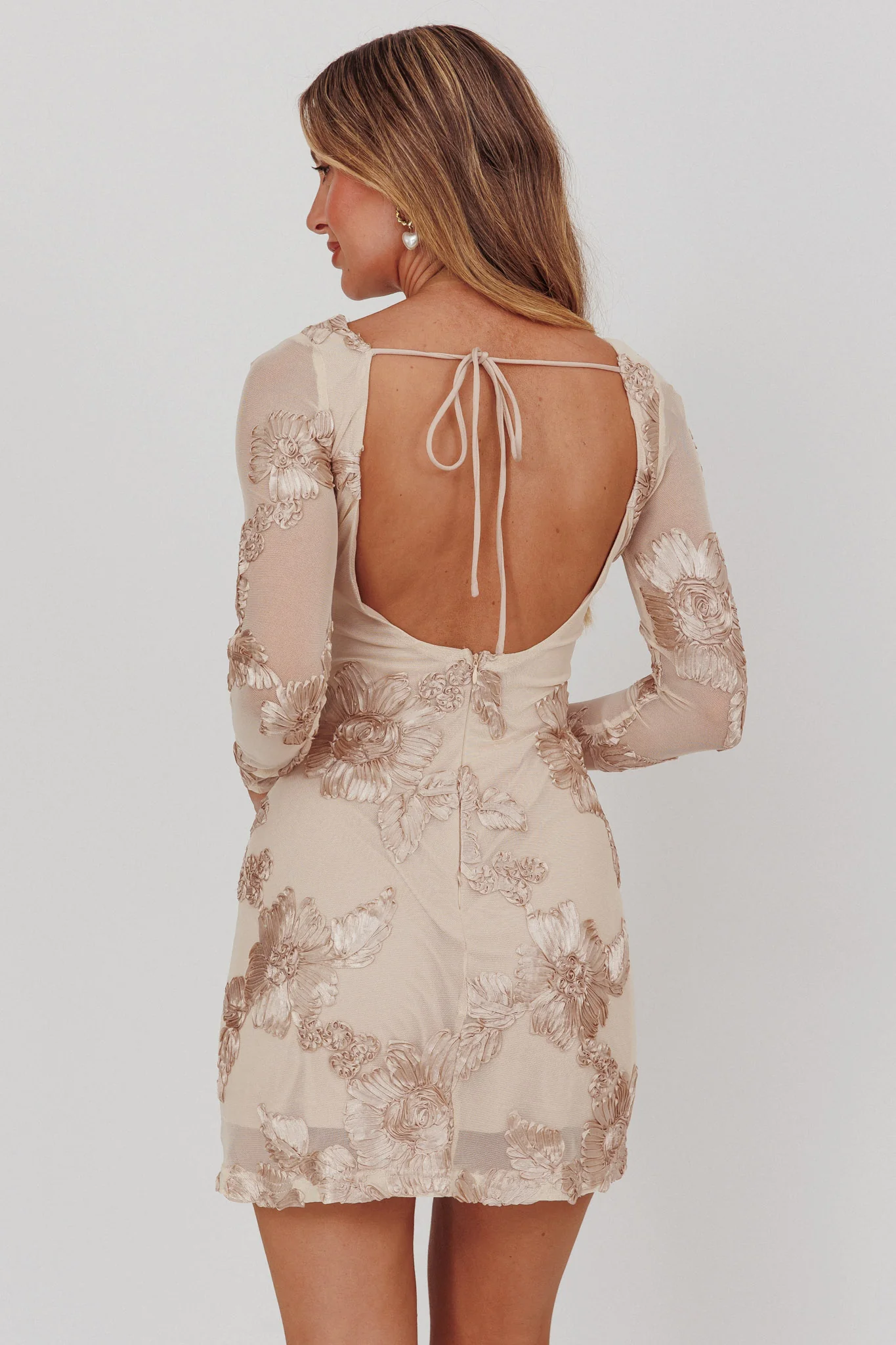 Karma Long Sleeve Scoop Back Dress Embellished Gold - Image 2
