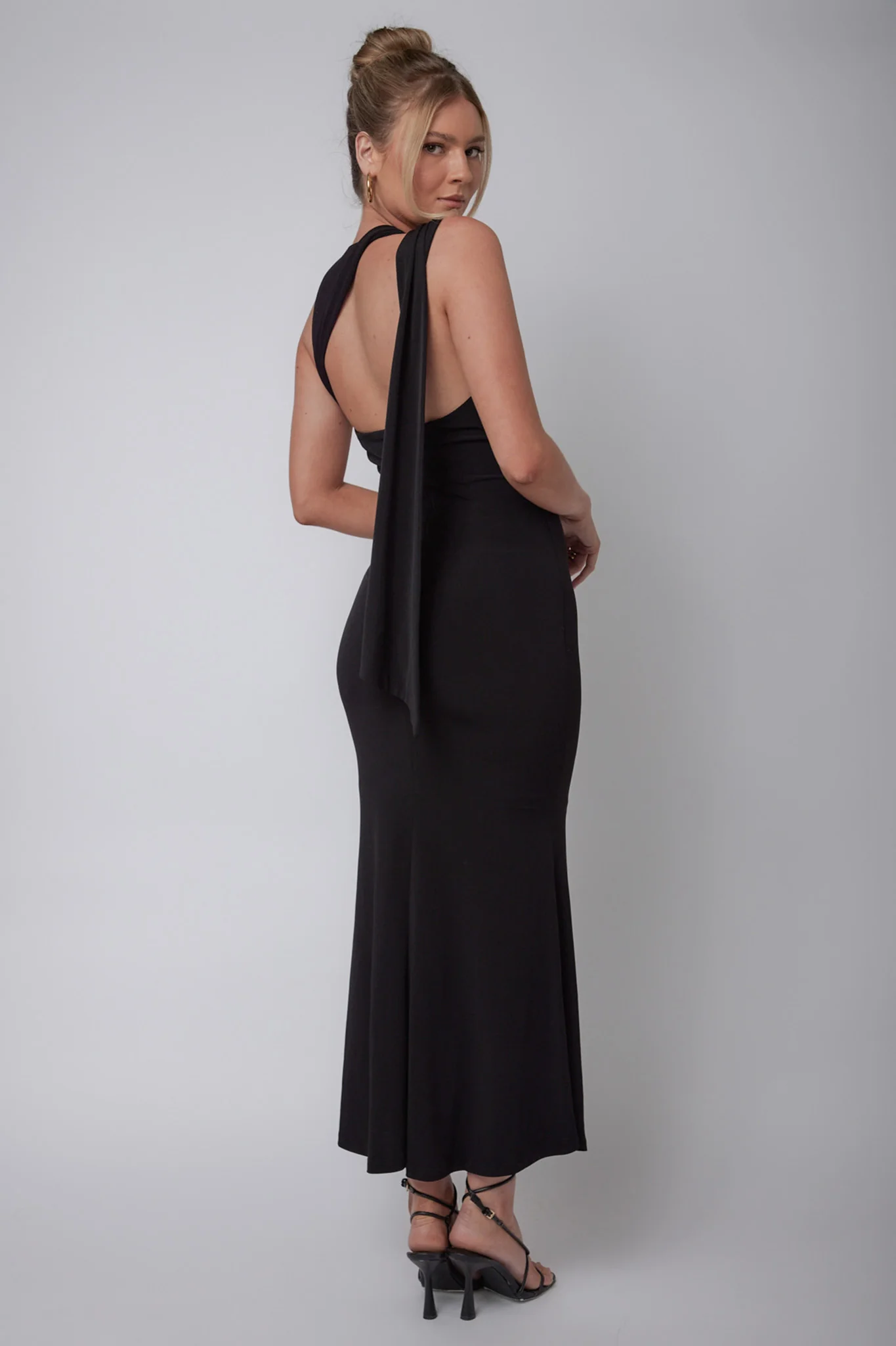 Karyl Shoulder Sash Midi Dress Black - Image 3