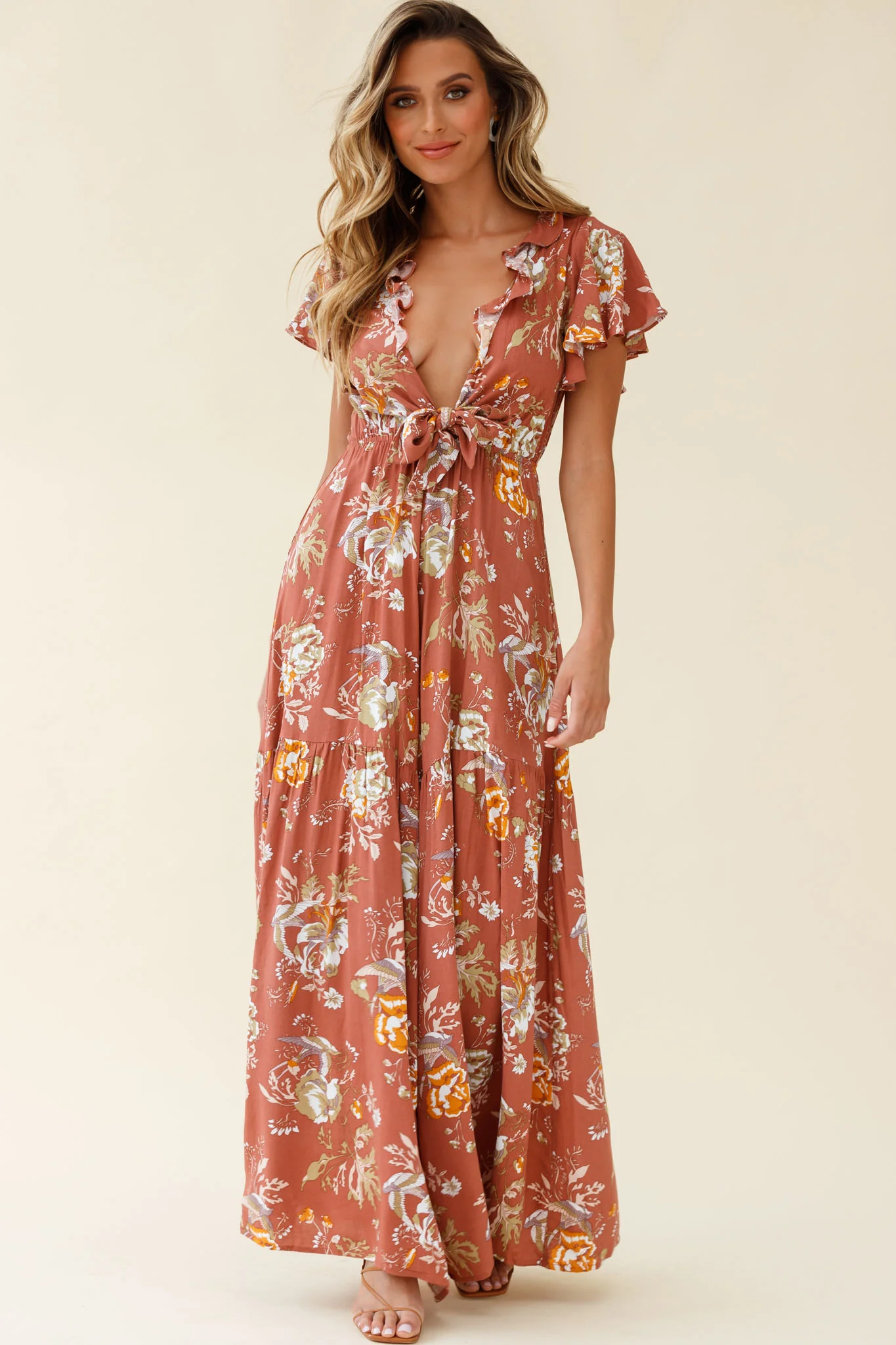 Kasey Tied Bust Wide Leg Floral Print Jumpsuit Rose - Image 2